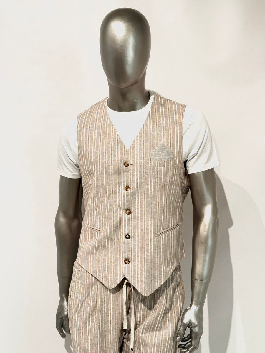 S5-1435 Gilet Lino E Cotone Beige Man