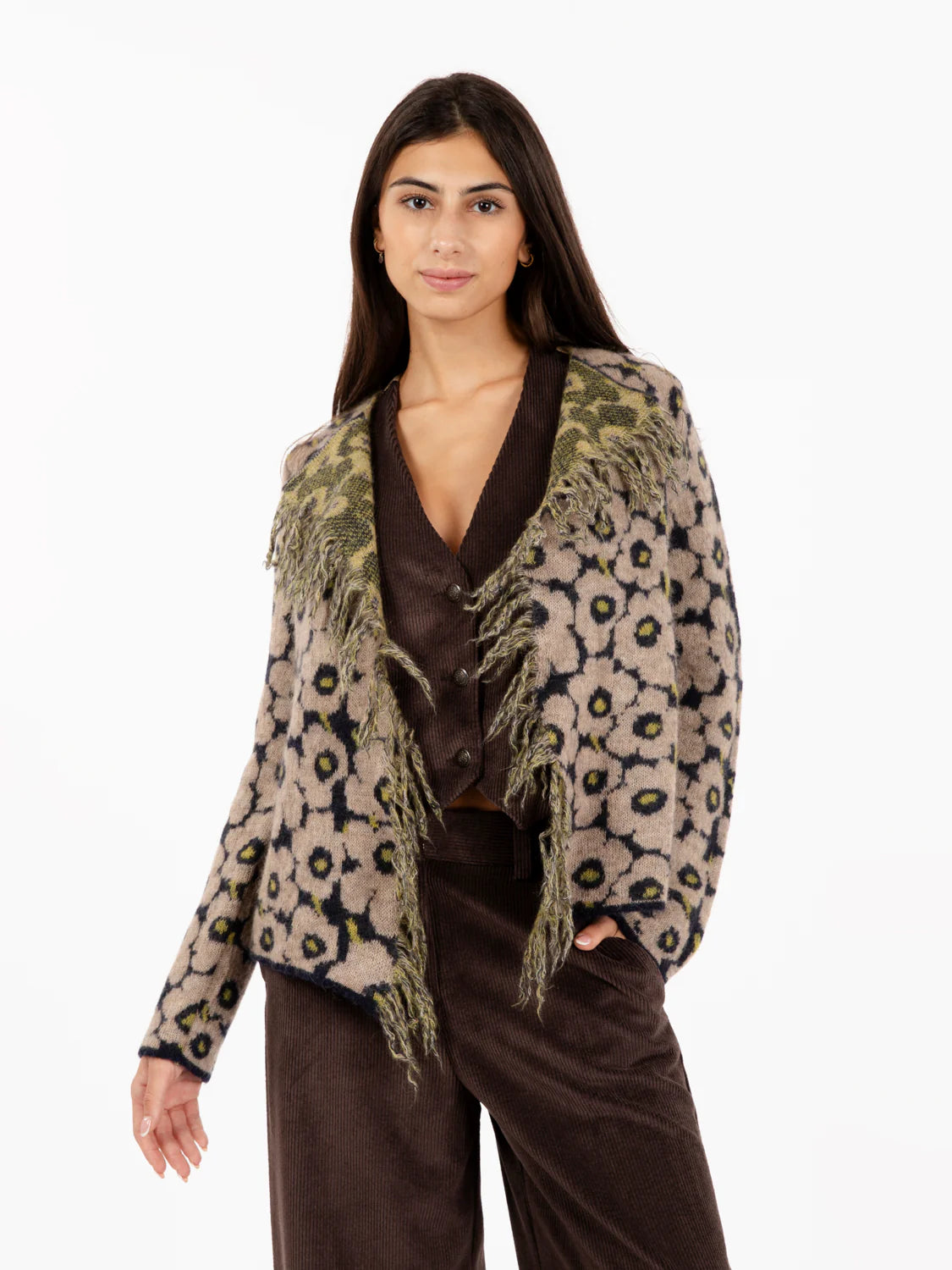 W4-53057 Cardigan con Frange Fantasia