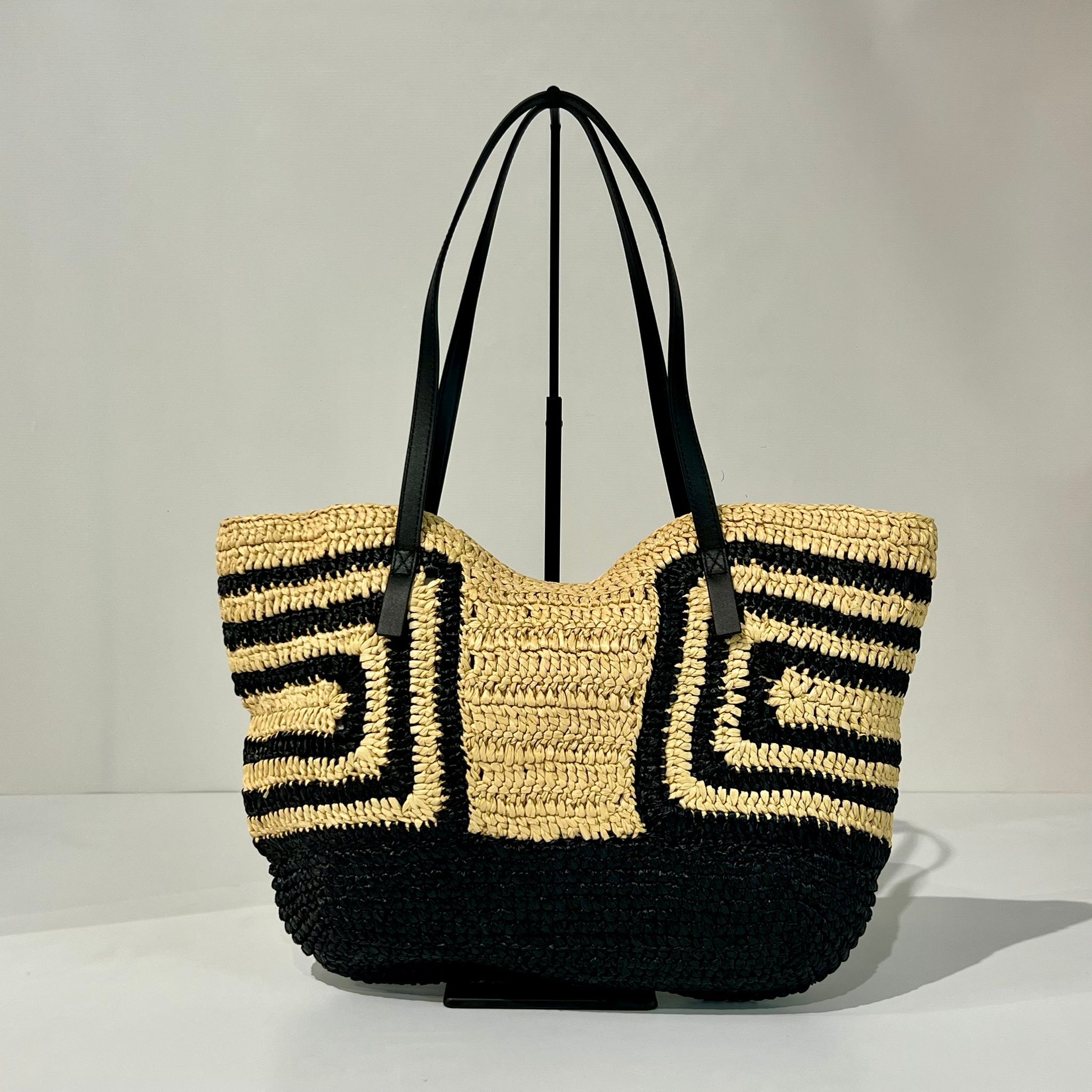 S6-2B0130 Borsa Shopping Rafia Black-Natural