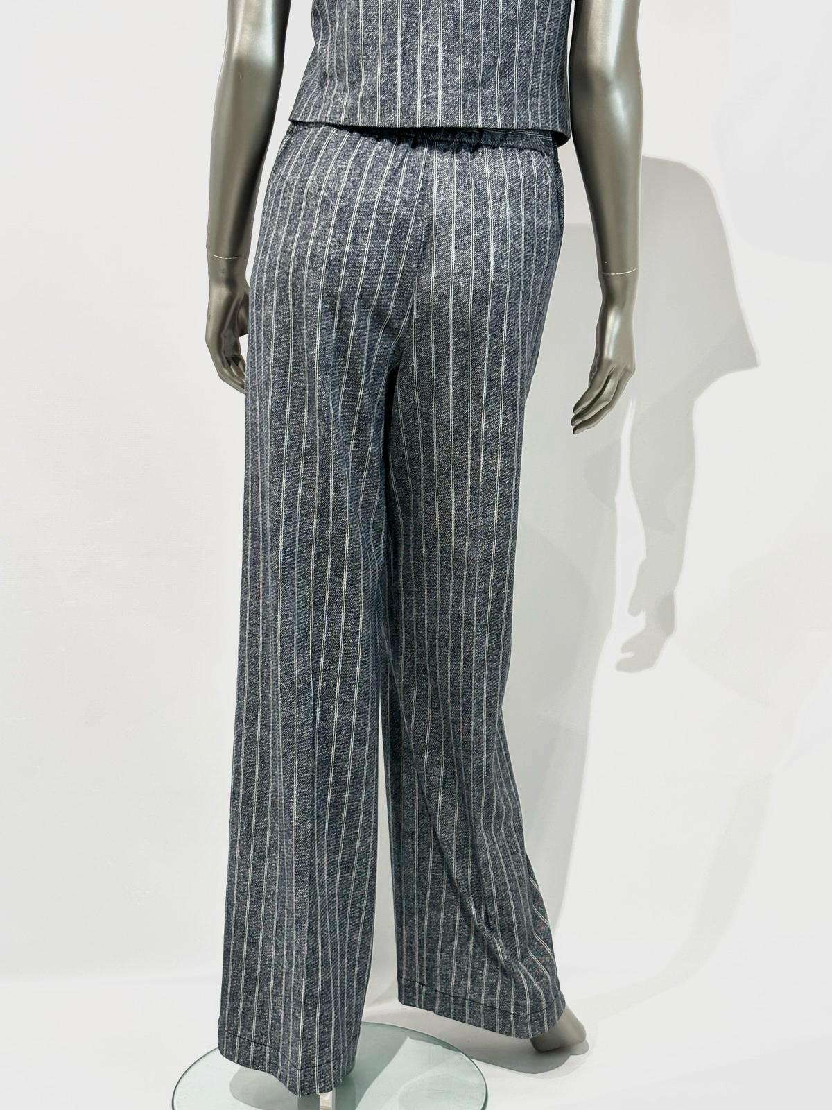 SD5-3487 Pantalone Coulisse Gessato Blu Woman