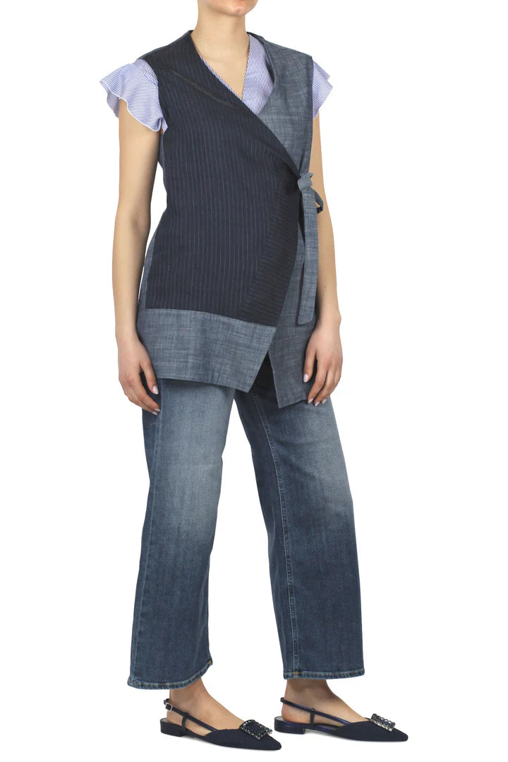 S5-35014 Gilet Effetto Denim Gessato