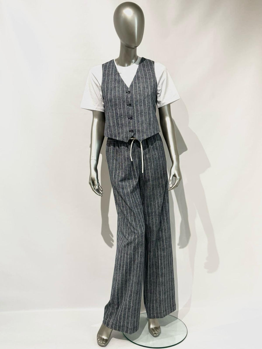 SD5-3487 Pantalone Coulisse Gessato Blu Woman