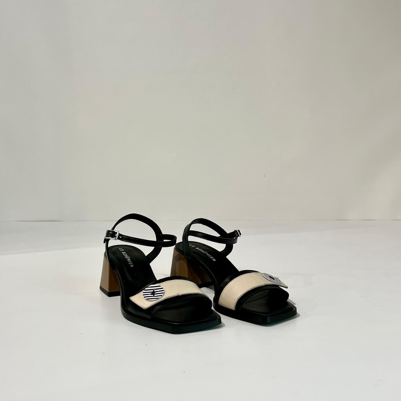 S5-T5029-1 Sandalo Tacco 5 Nero Beige