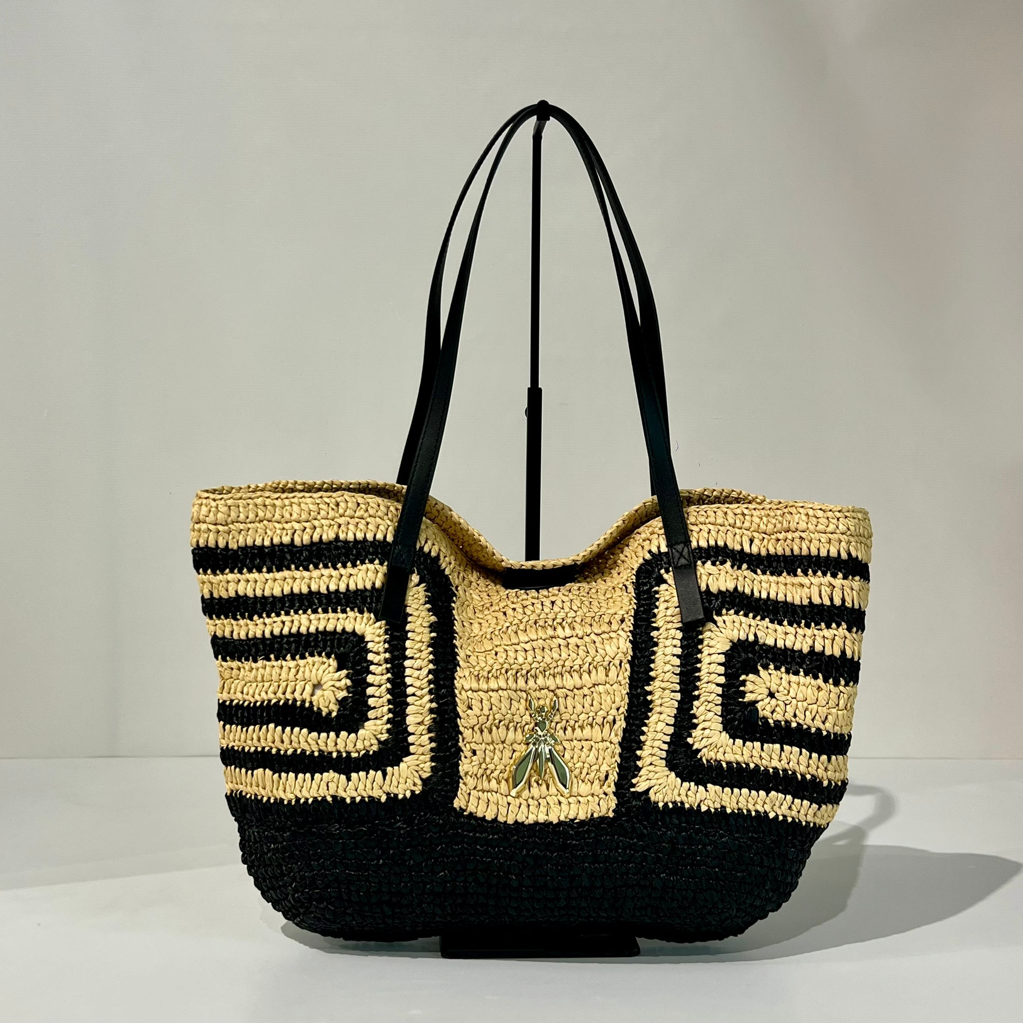 S6-2B0130 Borsa Shopping Rafia Black-Natural