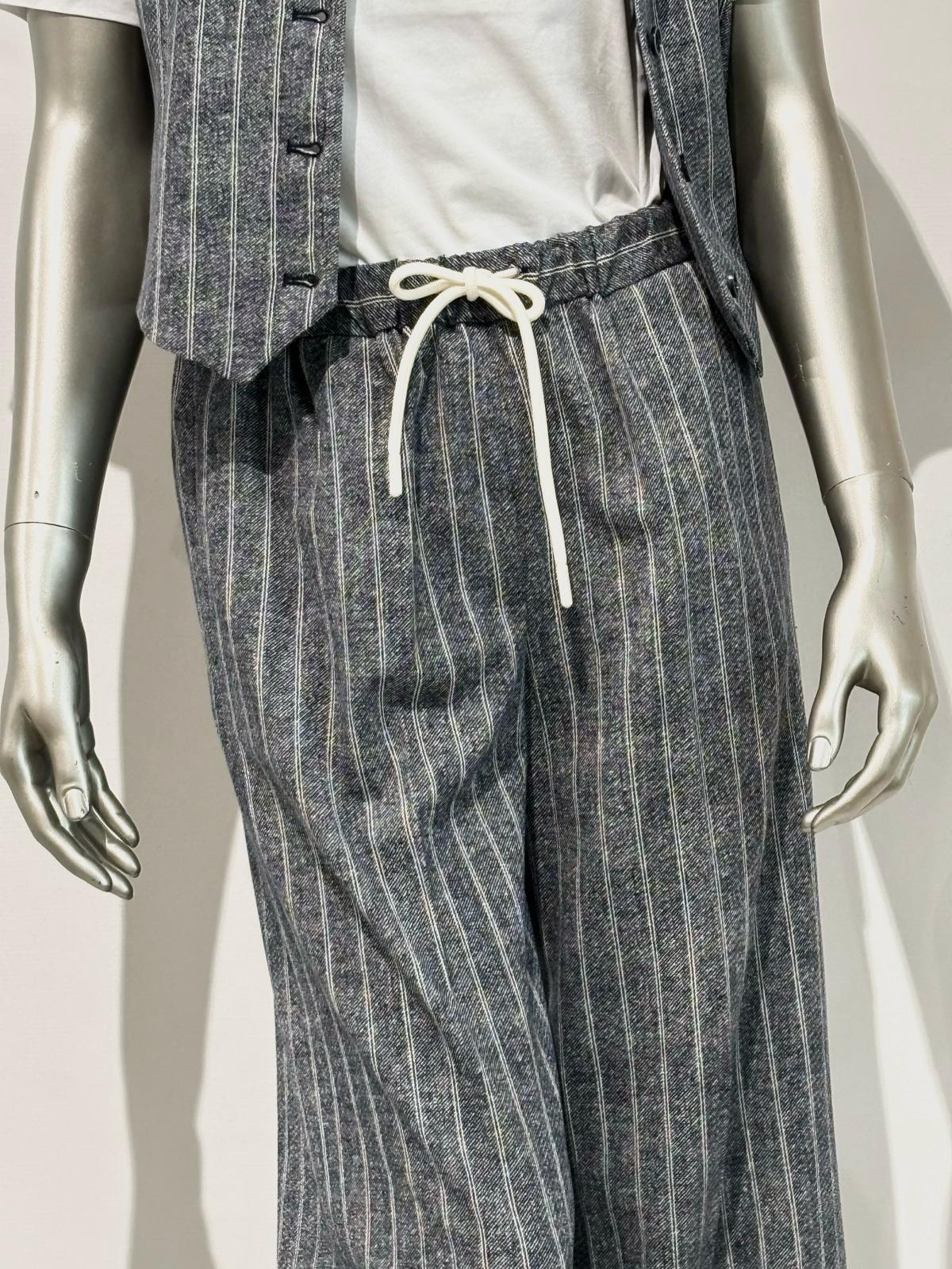 SD5-3487 Pantalone Coulisse Gessato Blu Woman