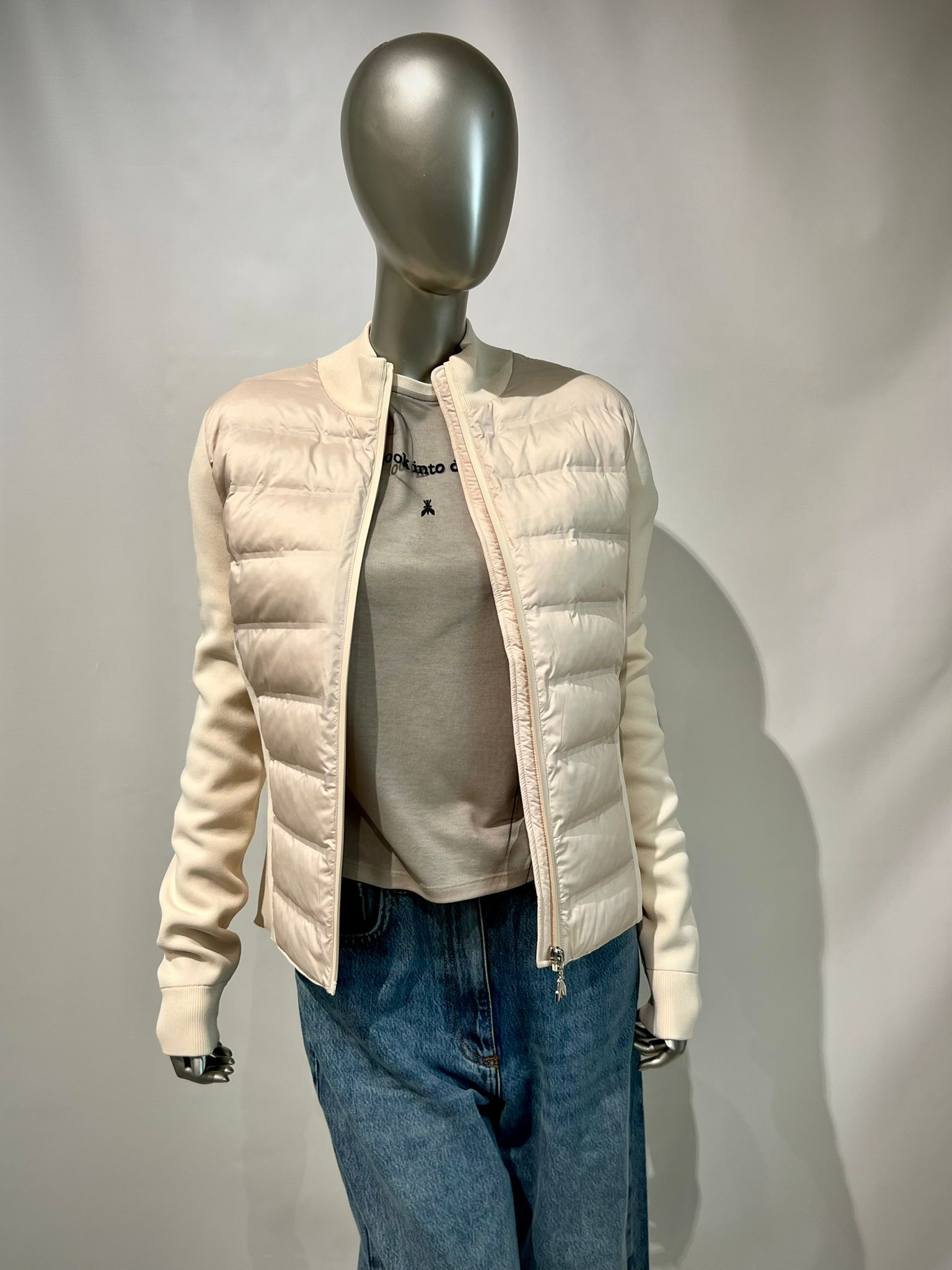 S6-8O0219 Piumino Ultralight Inserti in Maglia Warm Ivory