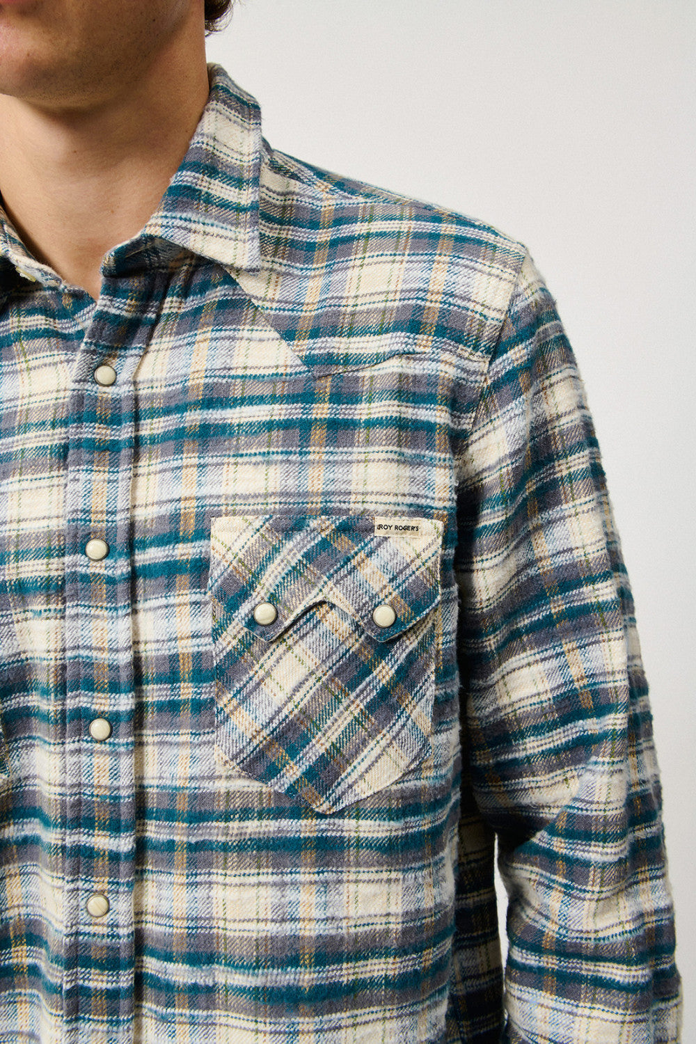 UW6-WESTERN Camicia Check Washed Ecru/Grey Man