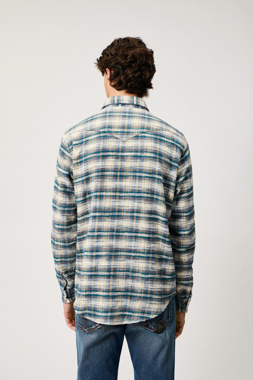 UW6-WESTERN Camicia Check Washed Ecru/Grey Man