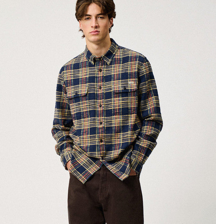 UW6-WORK Camicia Check Washed Blue/Yellow Man