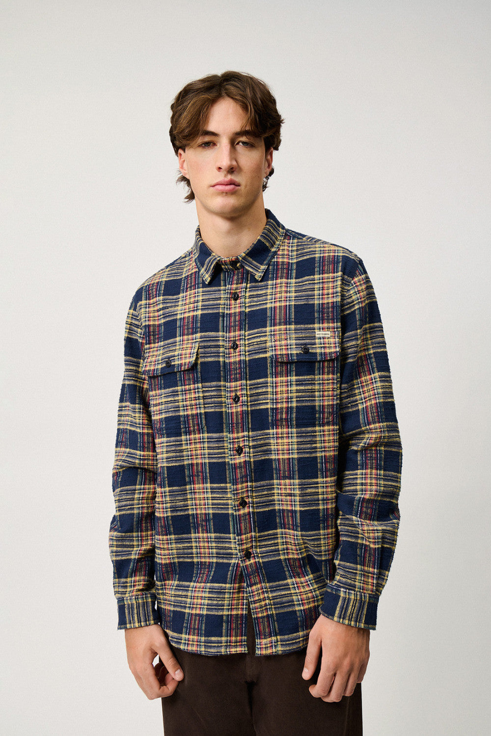 UW6-WORK Camicia Check Washed Blue/Yellow Man