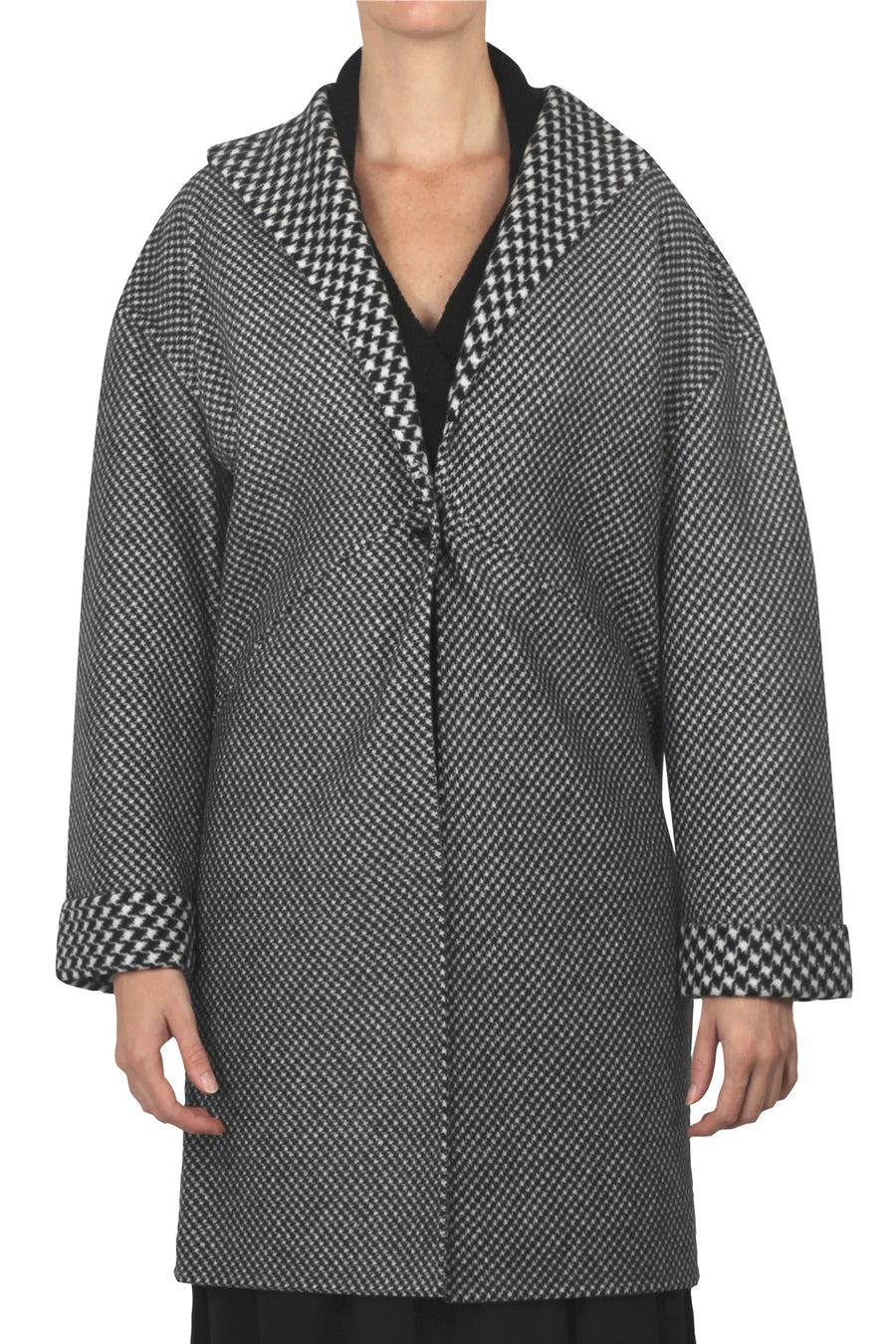 W4-35065 Cappotto Pied de Poule Bianco Nero