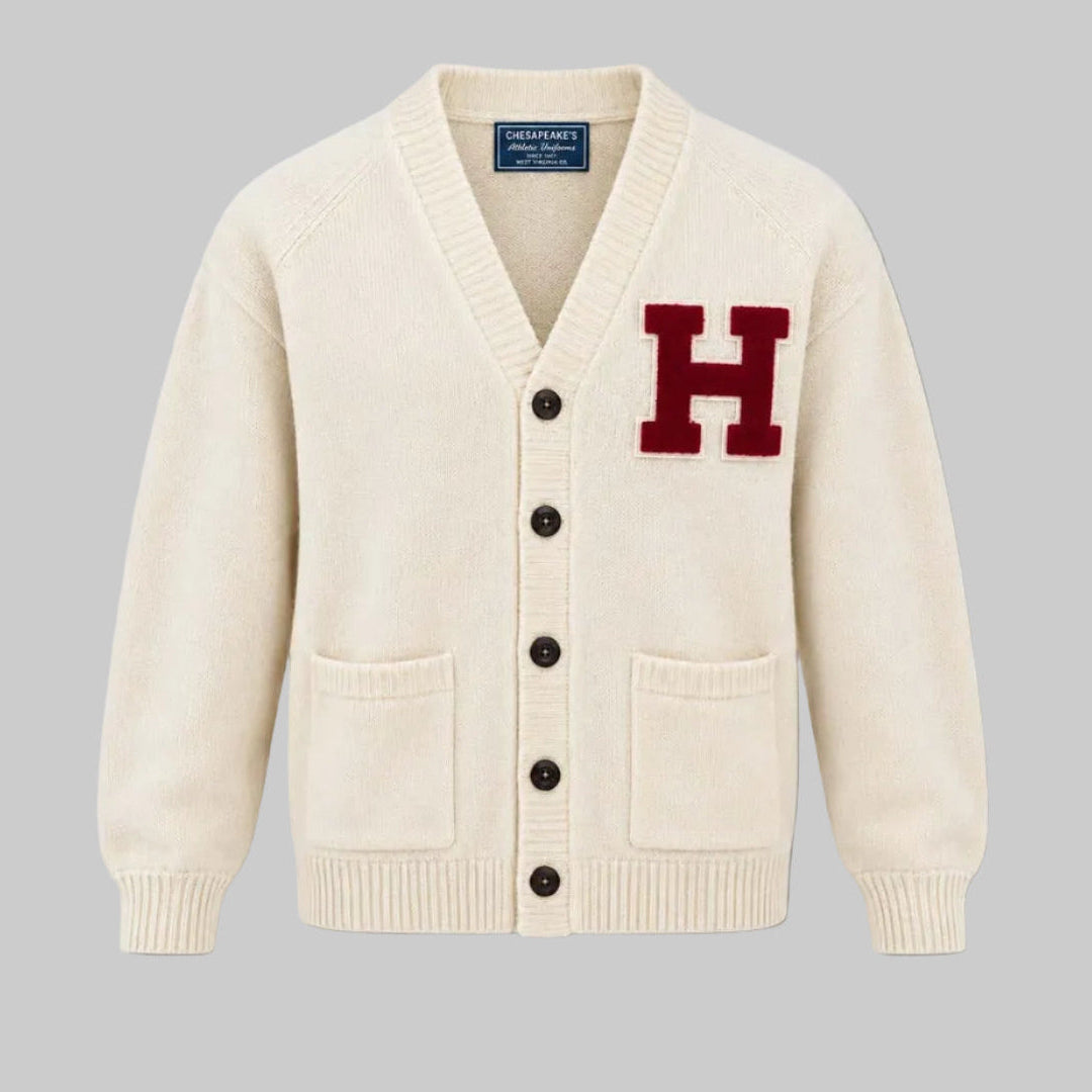 W6-IVY VARSITY WOOL HARVARD Cardigan Cream Man