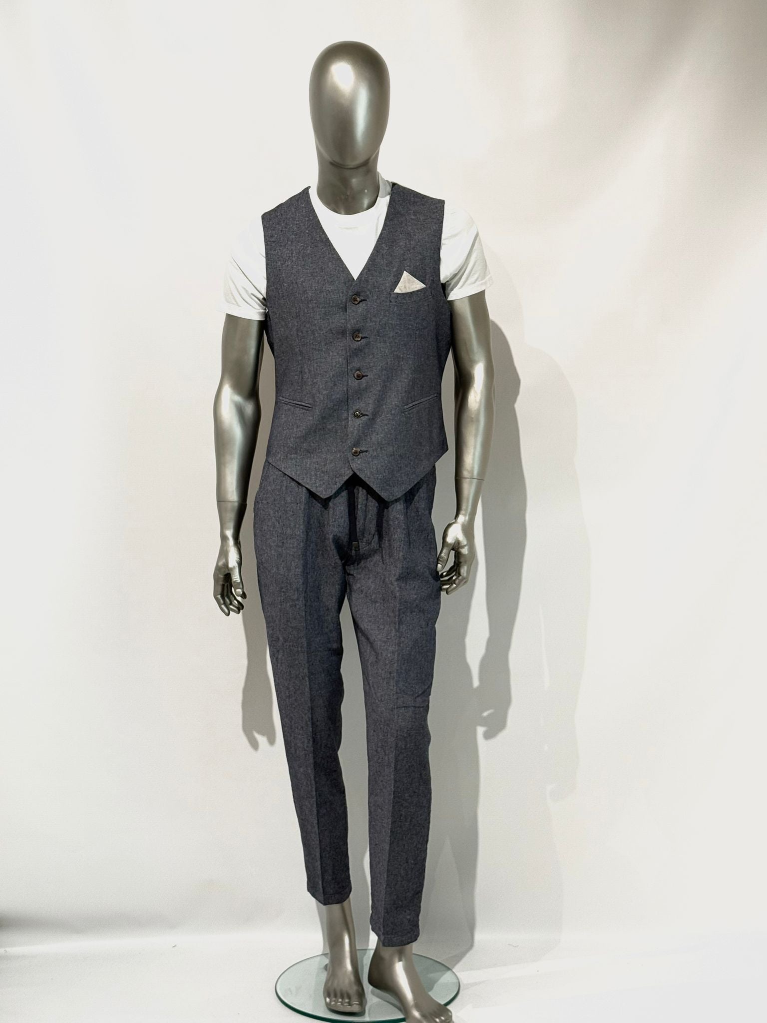 S5-1442 Pantalone Lino E Cotone Navy Blue Man