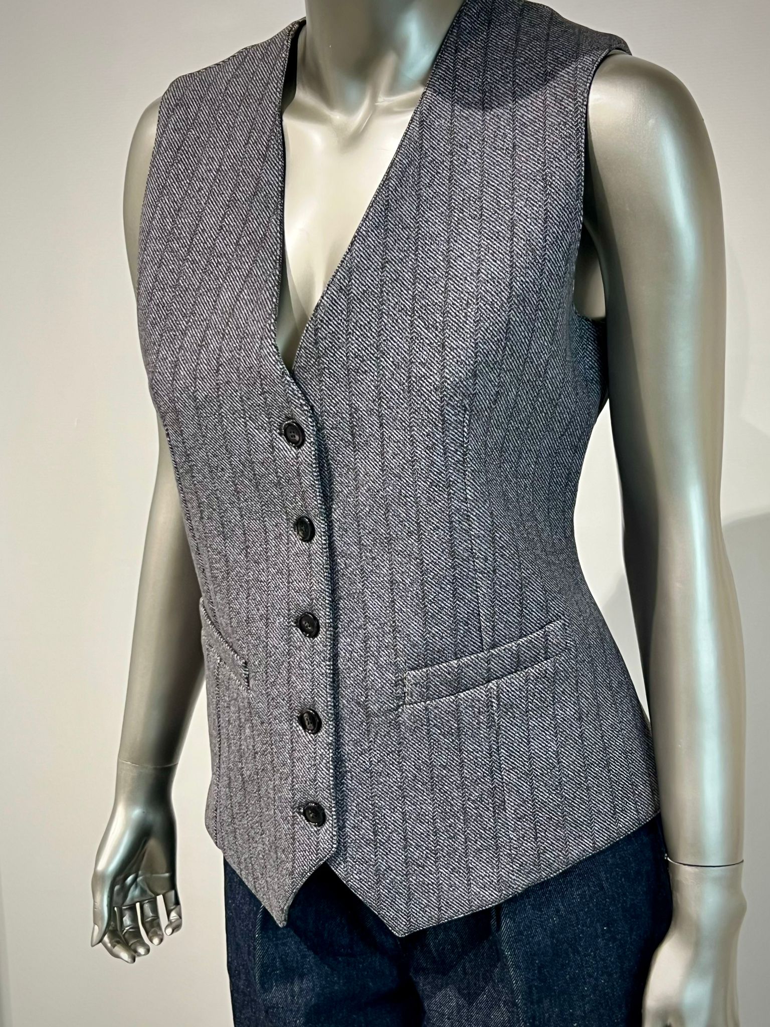 WD4-FD3268 Gilet Striped Denim Gray