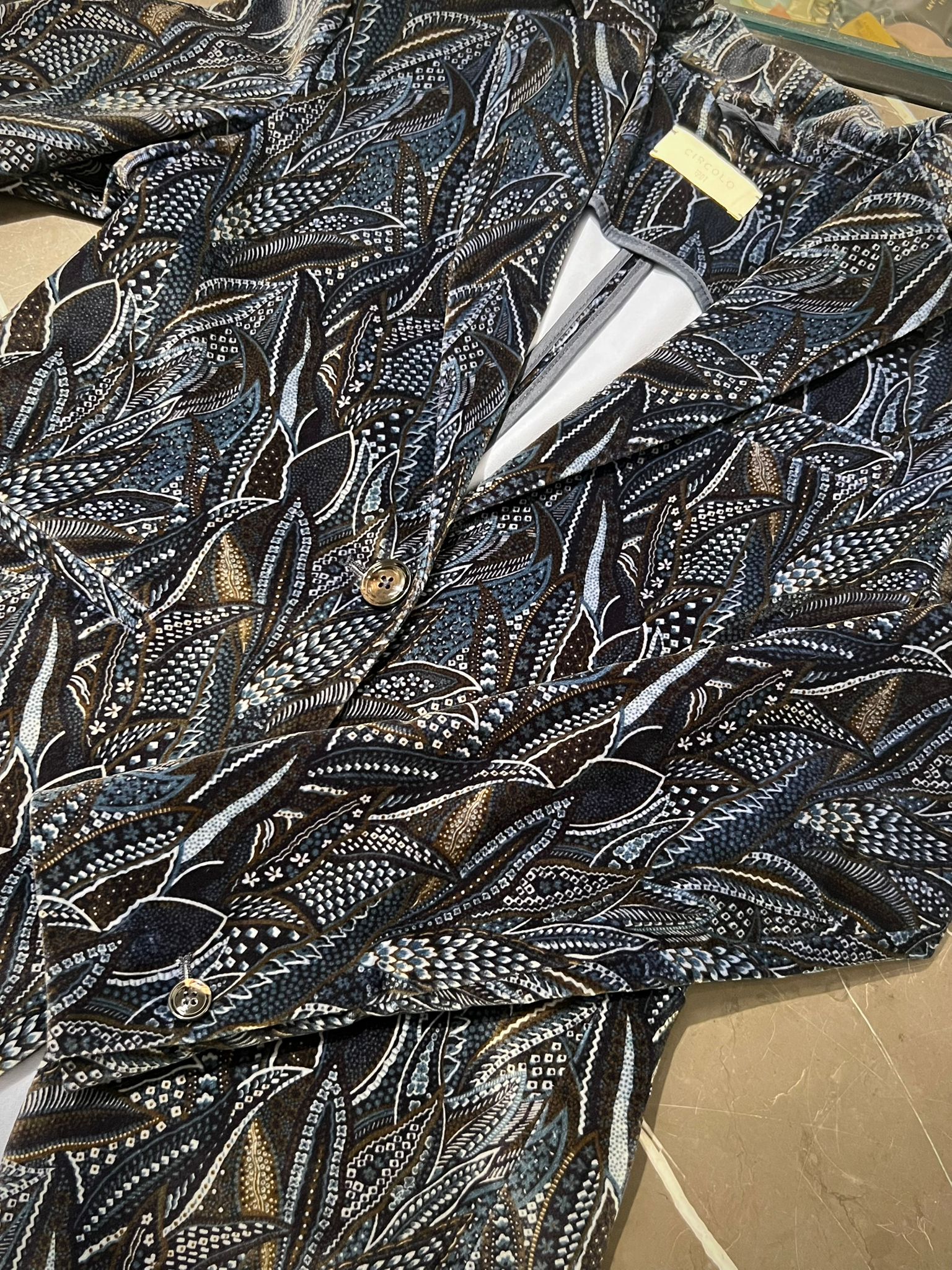 WD4-FD3204 Giacca Slim Velluto Fiori Inchiostro