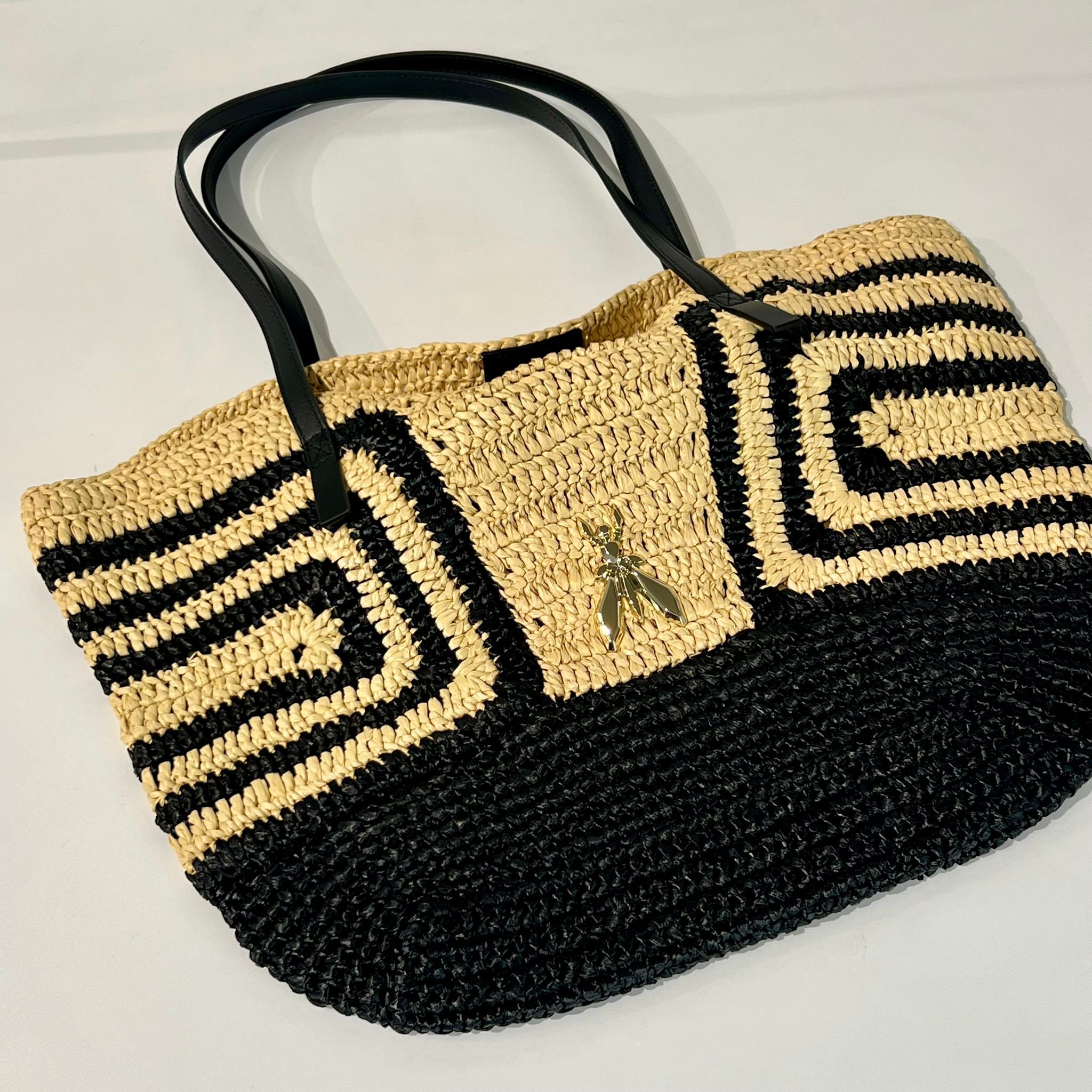 S6-2B0130 Borsa Shopping Rafia Black-Natural