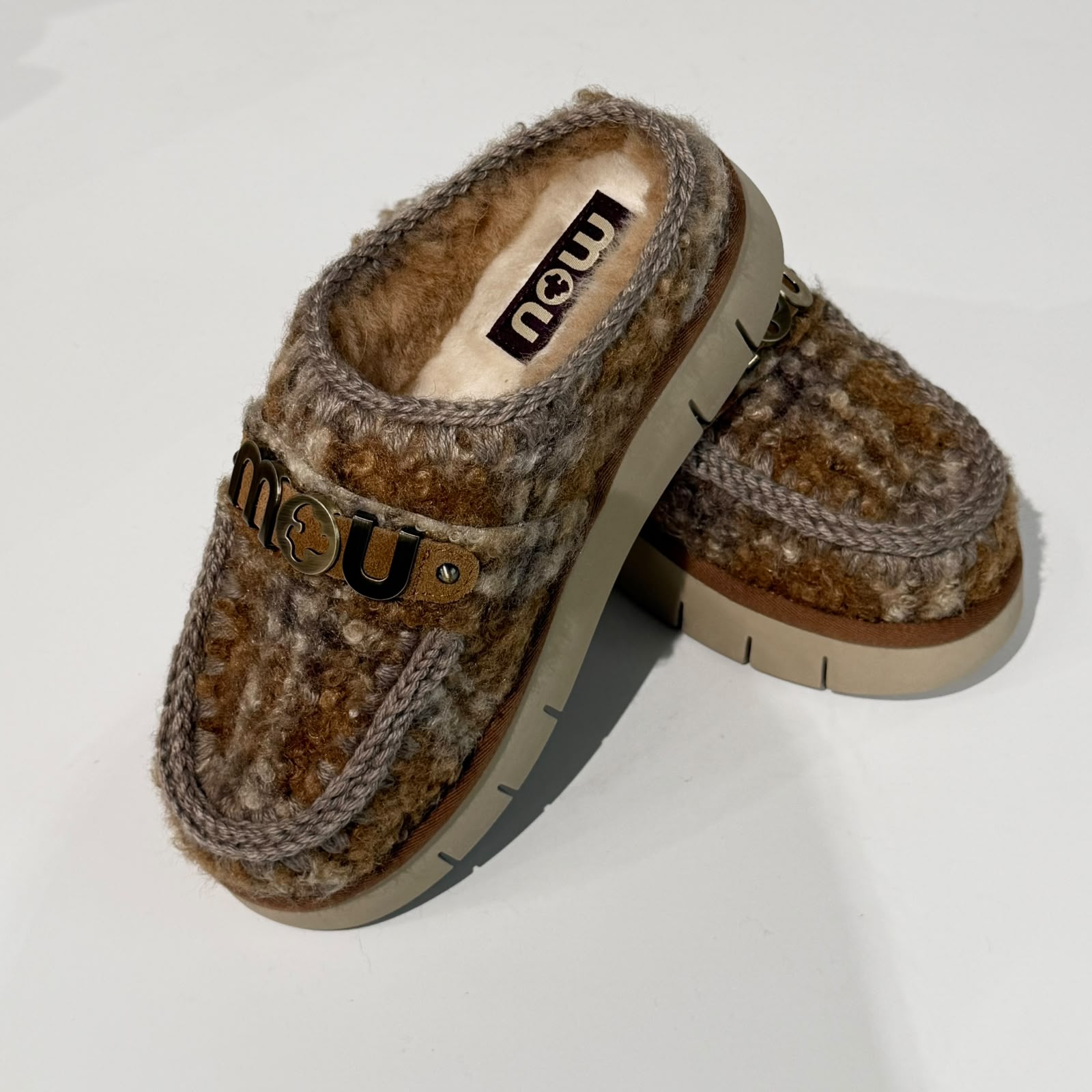 W6-Bounce Clog Plaid Teddy Fur Mercia Marron