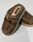 W6-Bounce Clog Plaid Teddy Fur Mercia Marron