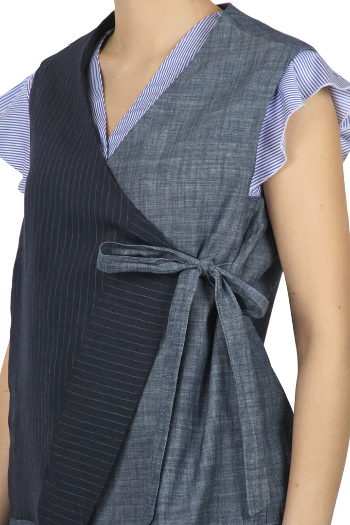 S5-35014 Gilet Effetto Denim Gessato