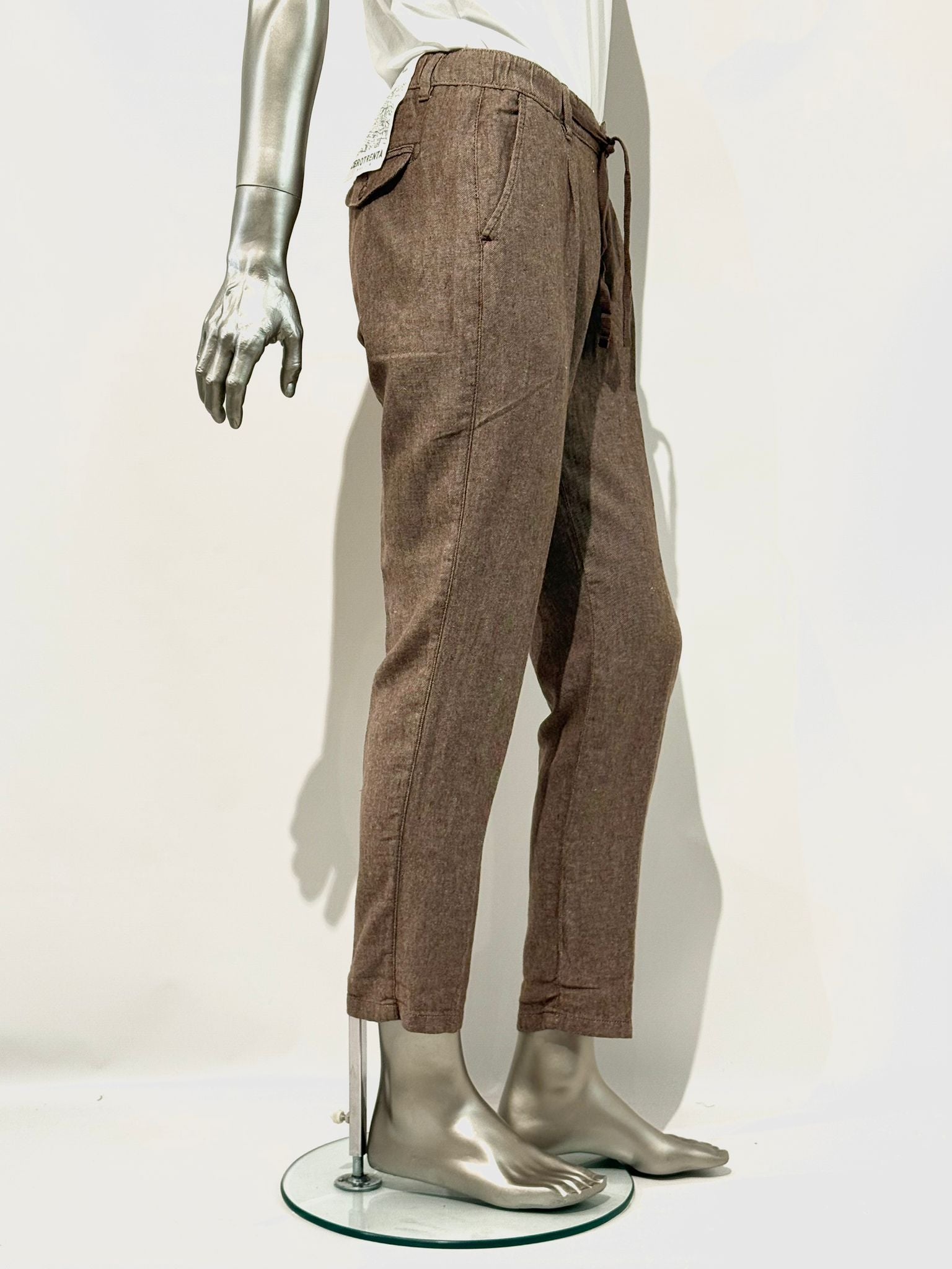 S5-1442 Pantalone Lino E Cotone Coffe Brown Man