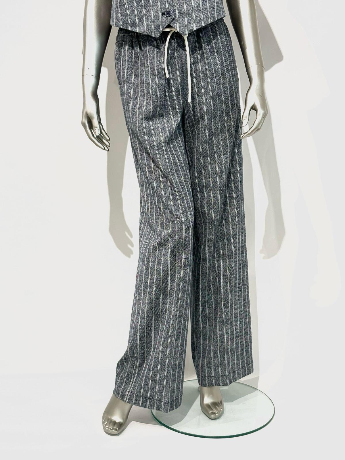 SD5-3487 Pantalone Coulisse Gessato Blu Woman