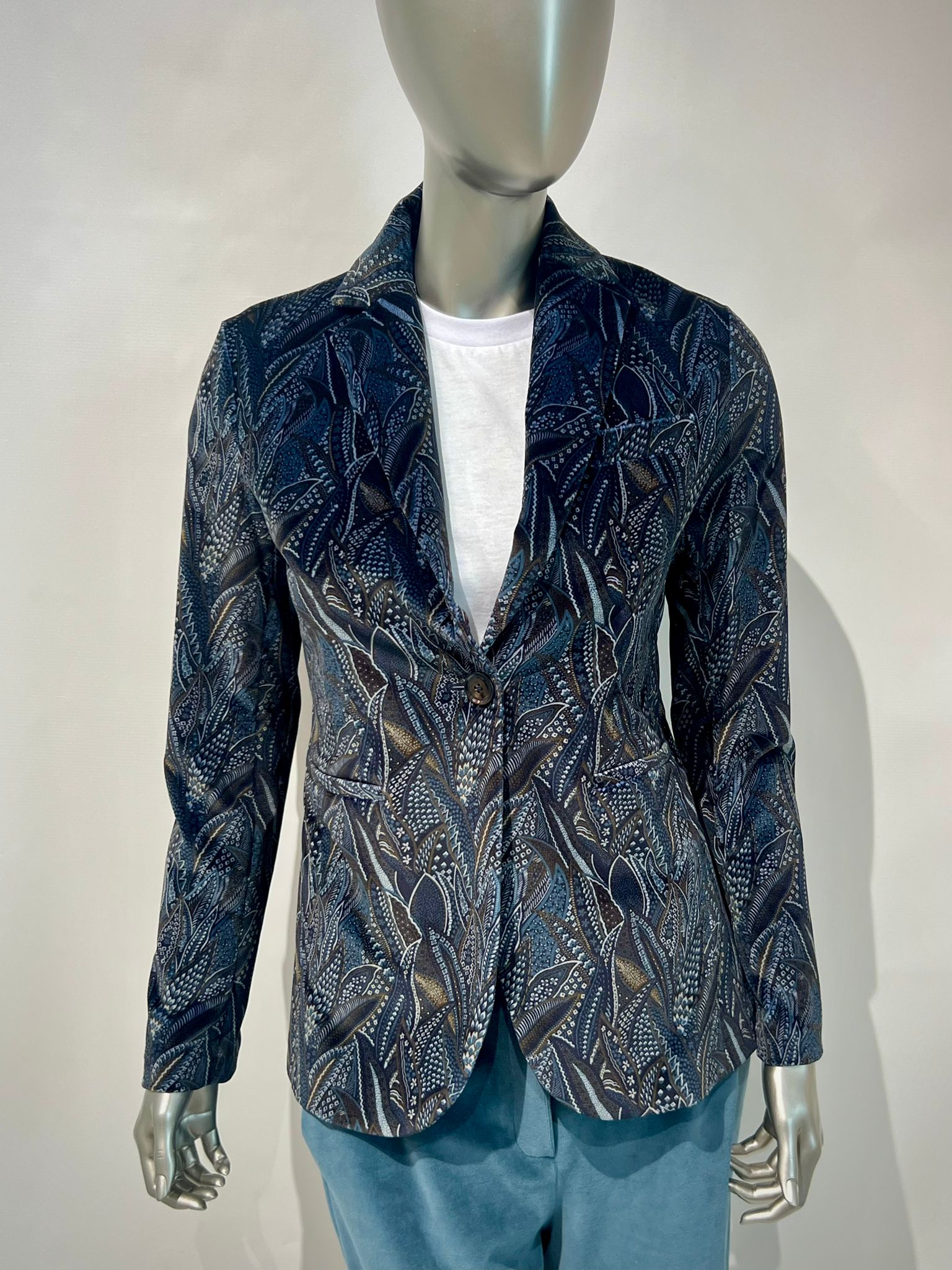 WD4-FD3204 Giacca Slim Velluto Fiori Inchiostro