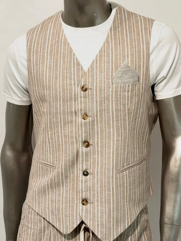 S5-1435 Gilet Lino E Cotone Beige Man