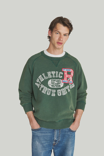 UW5-ATHLETIC CLUB Felpa Girocollo Stone Washed Green Man