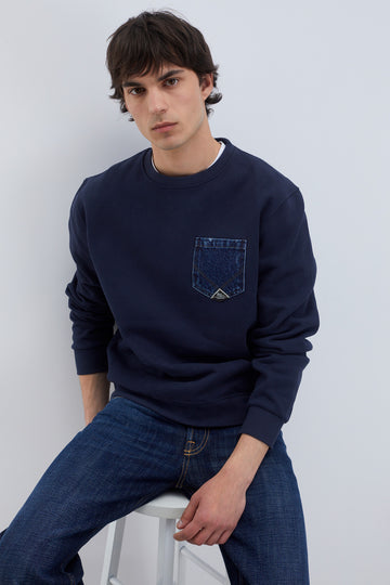 UW4- CREW Felpa Pocket Girocollo Navy/Denim Man