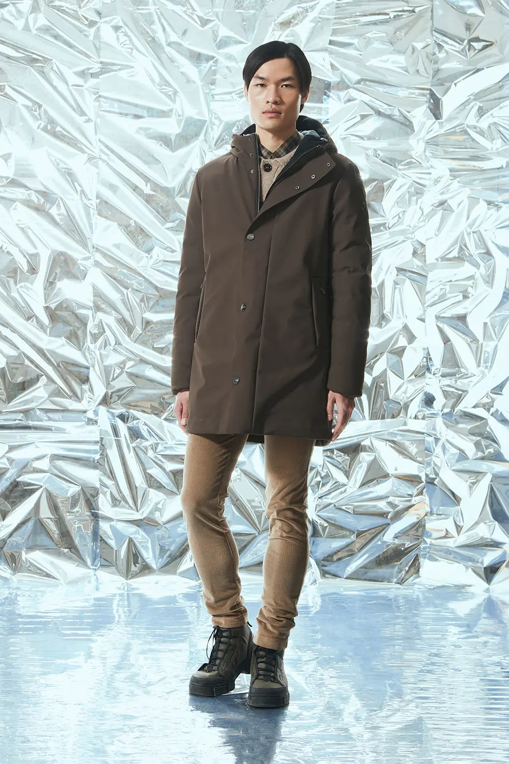 W5-4015 FROST Giaccone Softshell Lungo Cappuccio Moro Man