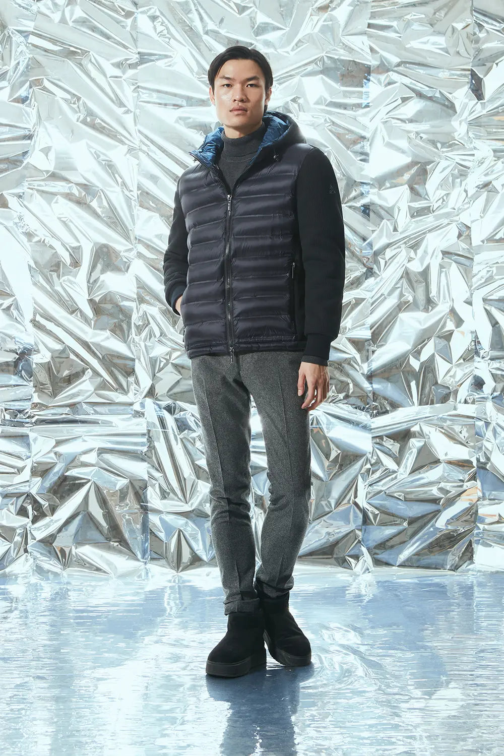 W5-0041 MESH Piumino Ibrido Cappuccio Blu Man