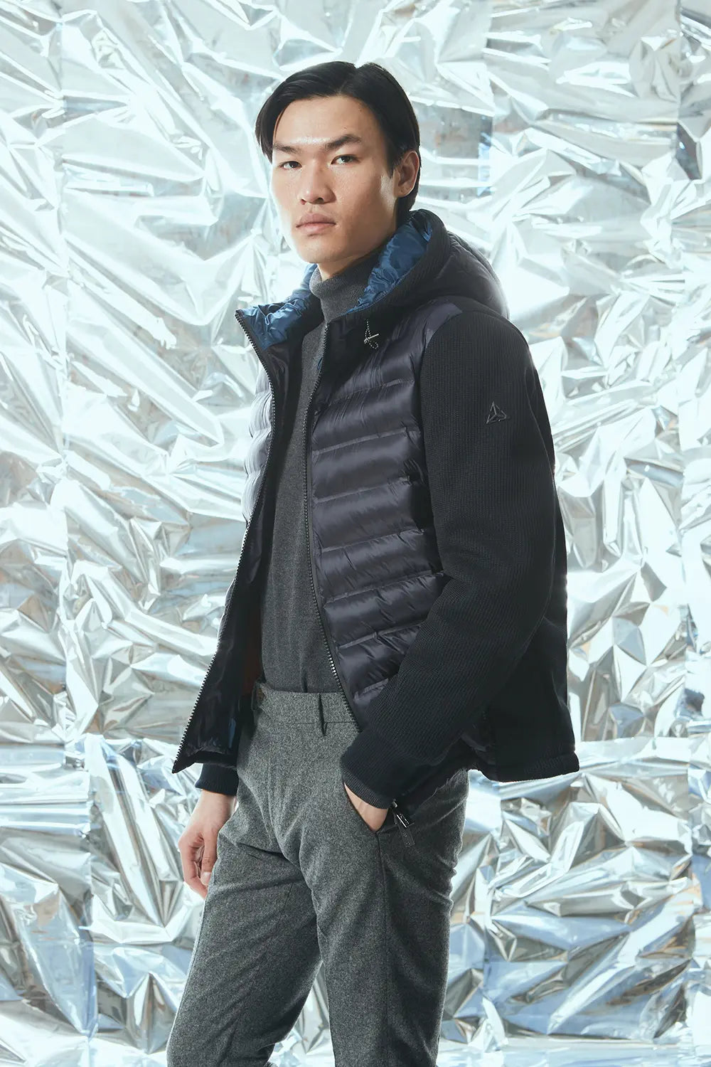 W5-0041 MESH Piumino Ibrido Cappuccio Blu Man