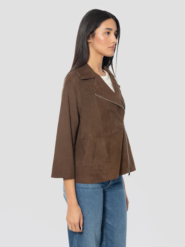 DS6- GAIA Chiodo Scamosciato in Pelle Pecan