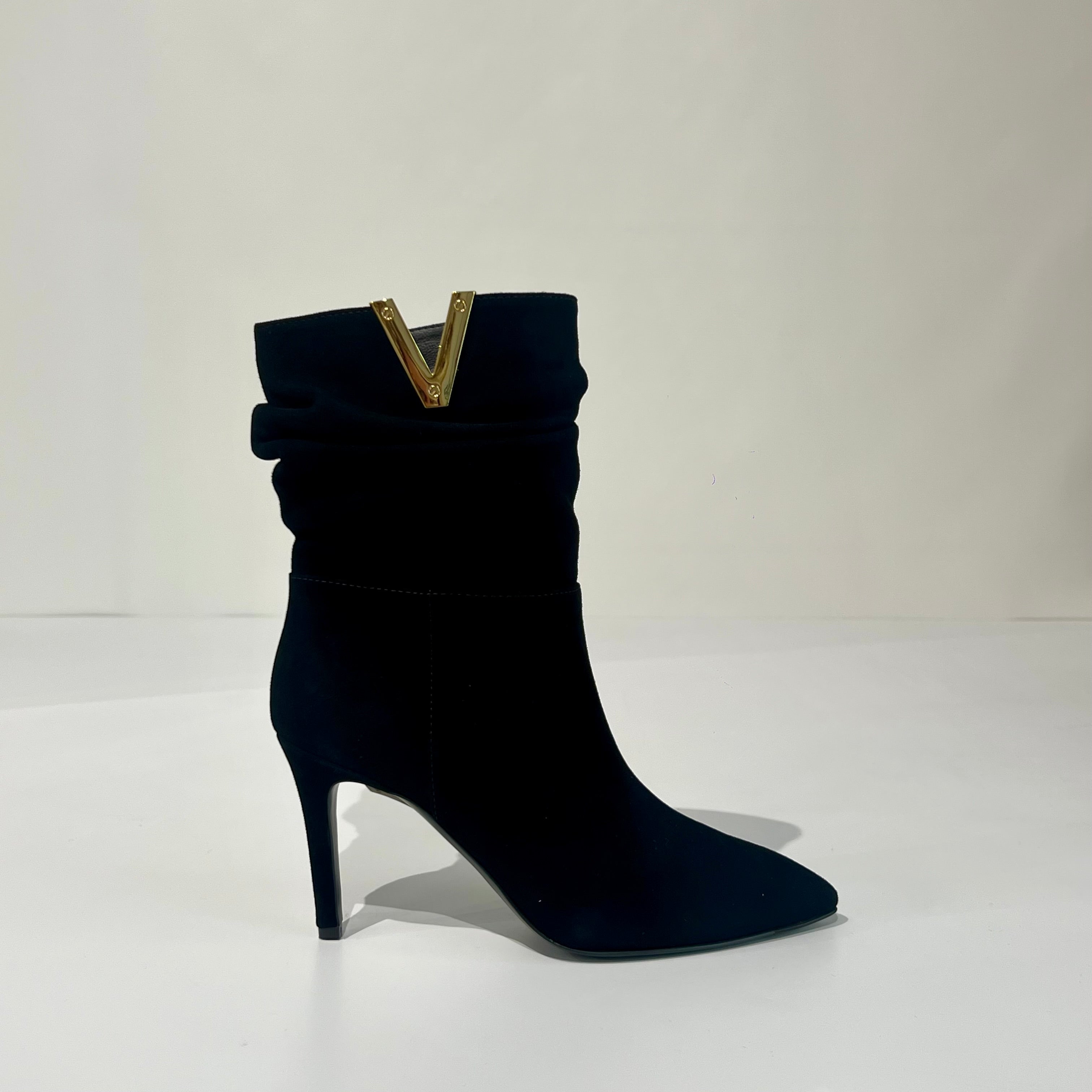 W5-4340 Stivaletto Tacco 8 Camoscio V Oro Nero