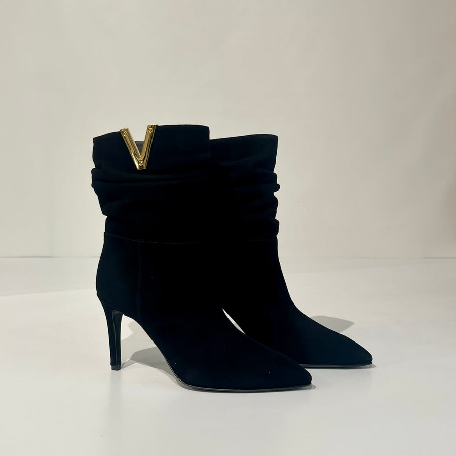 W5-4340 Stivaletto Tacco 8 Camoscio V Oro Nero