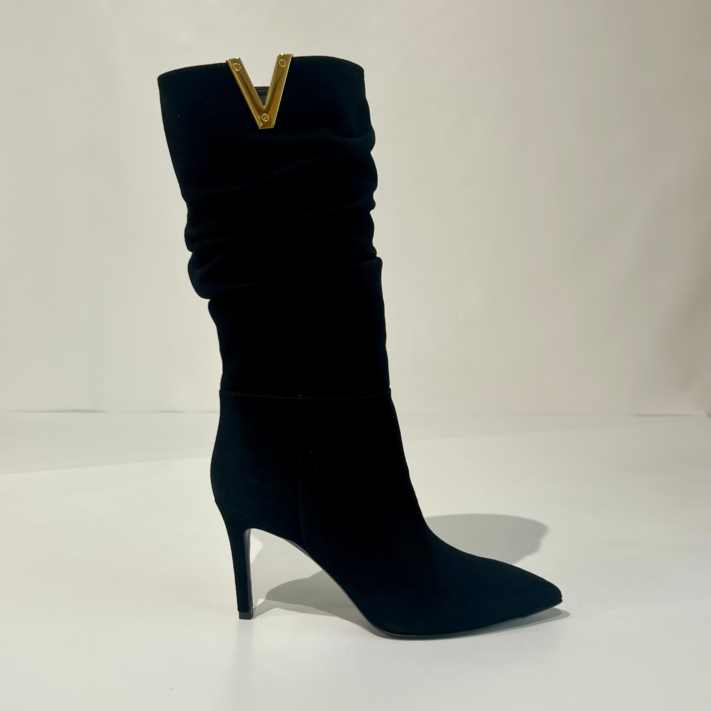 W5-4241 Stivale Tacco 8 Camoscio V Oro Nero