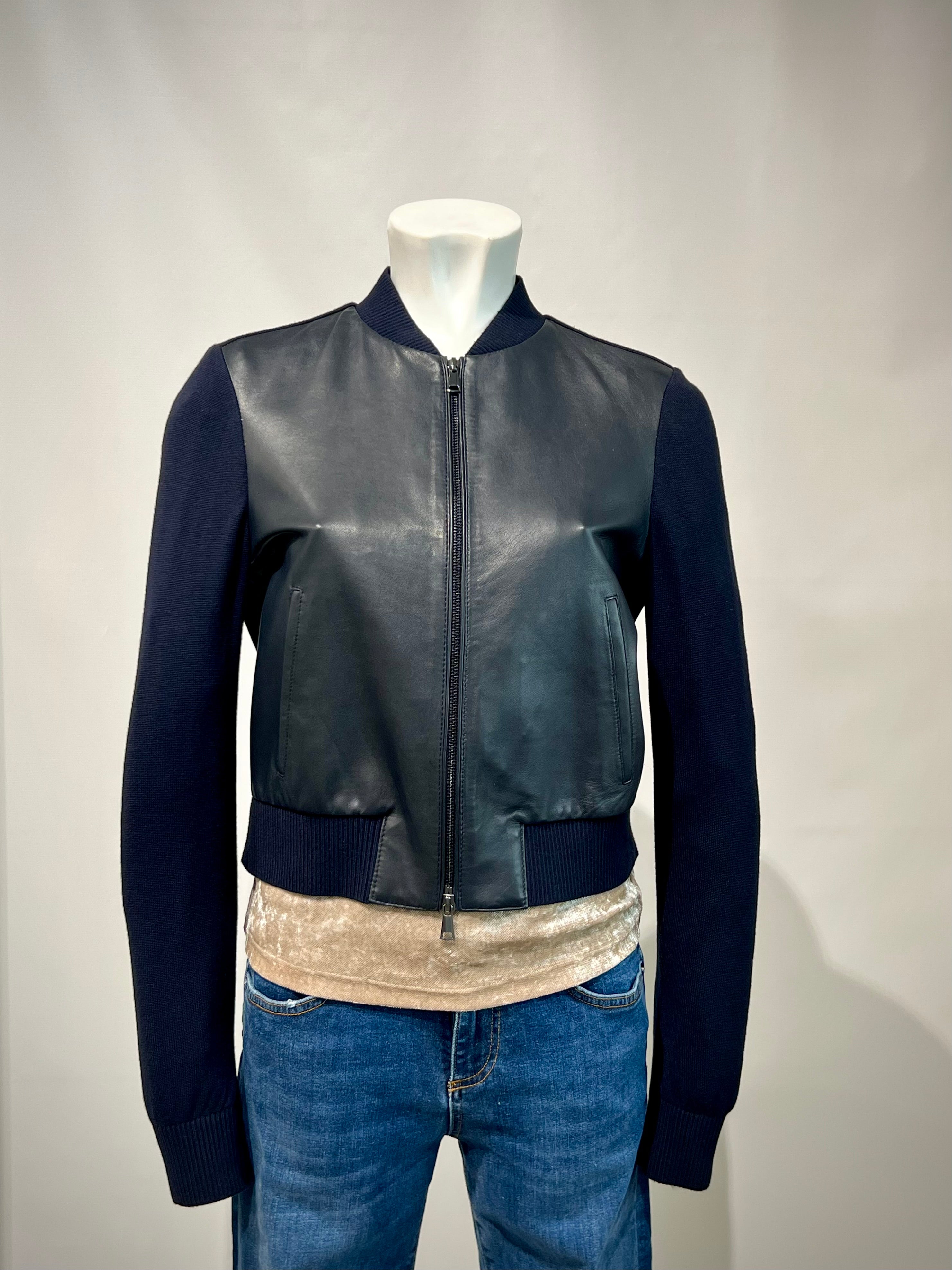 DS5-KEIRA Bomber Full Zip Knit/Leathers DK.Blu Woman