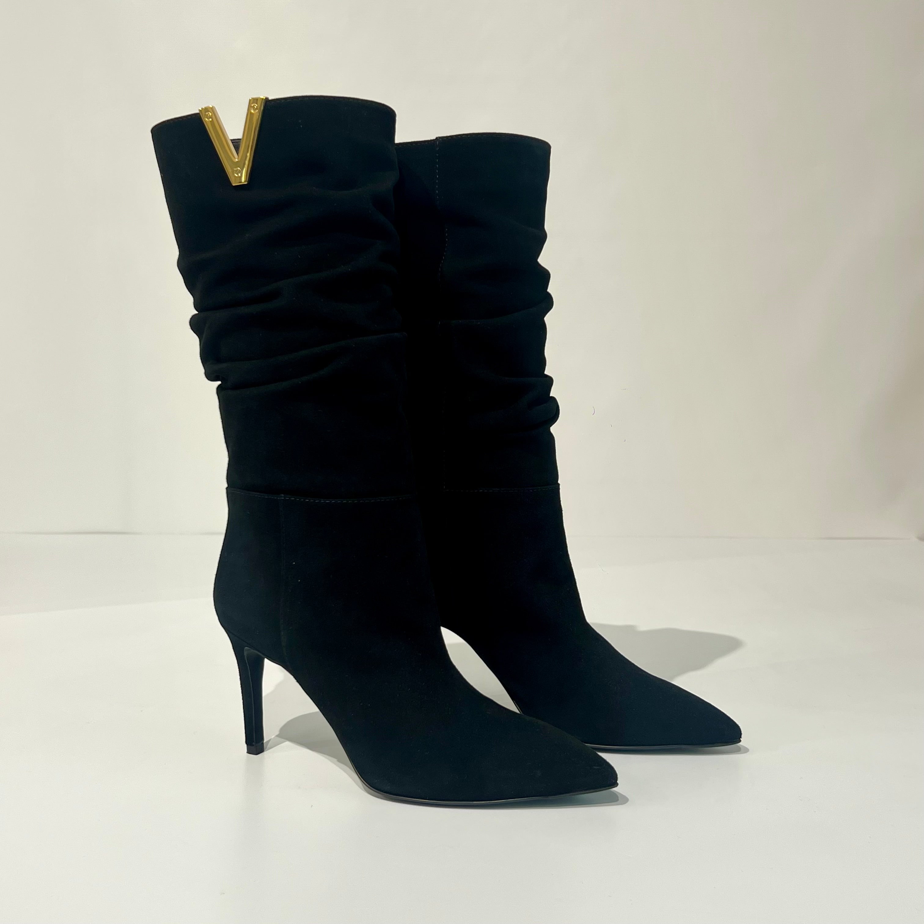 W5-4241 Stivale Tacco 8 Camoscio V Oro Nero