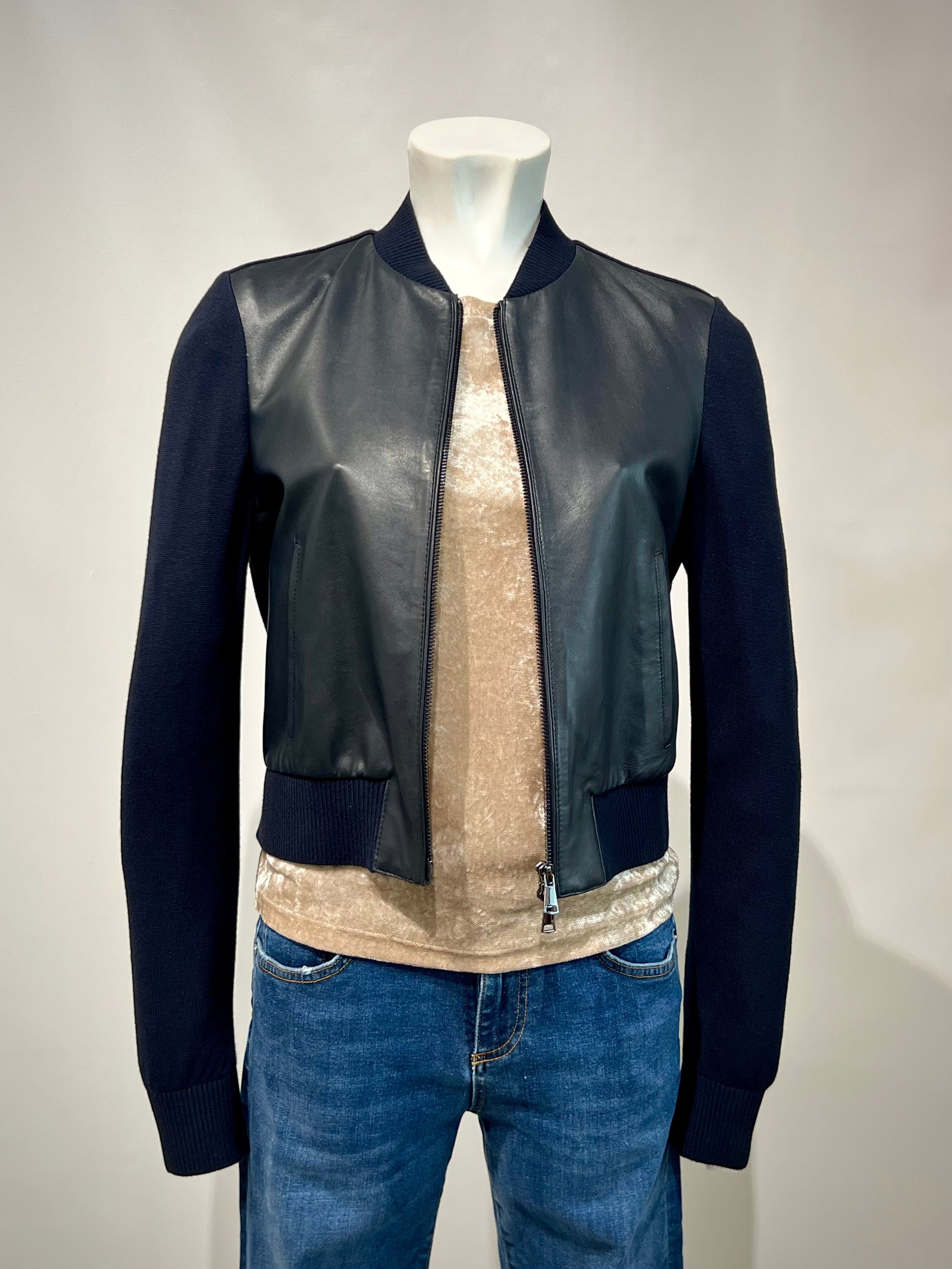 DS5-KEIRA Bomber Full Zip Knit/Leathers DK.Blu Woman
