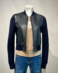 DS5-KEIRA Bomber Full Zip Knit/Leathers DK.Blu Woman
