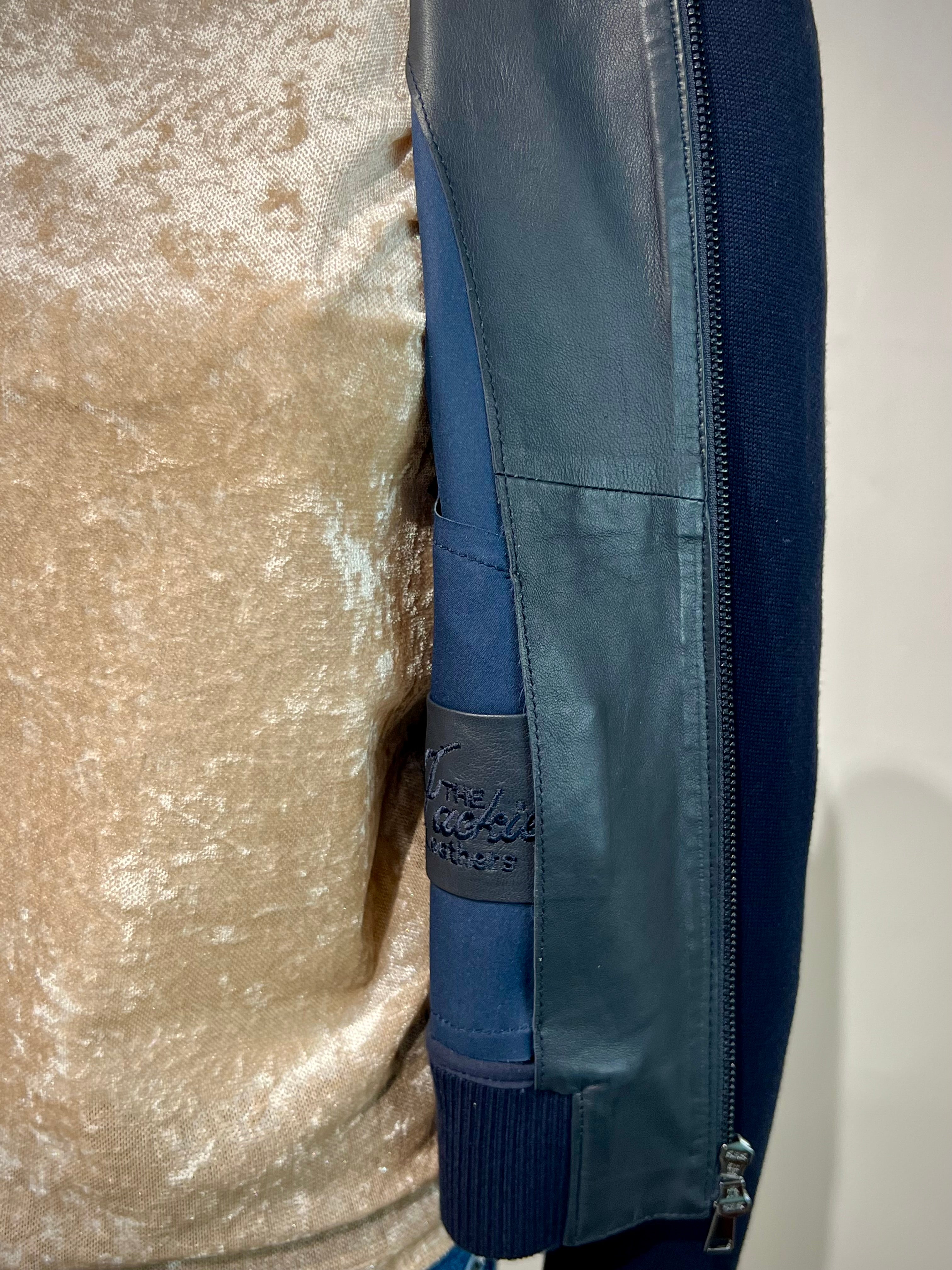 DS5-KEIRA Bomber Full Zip Knit/Leathers DK.Blu Woman