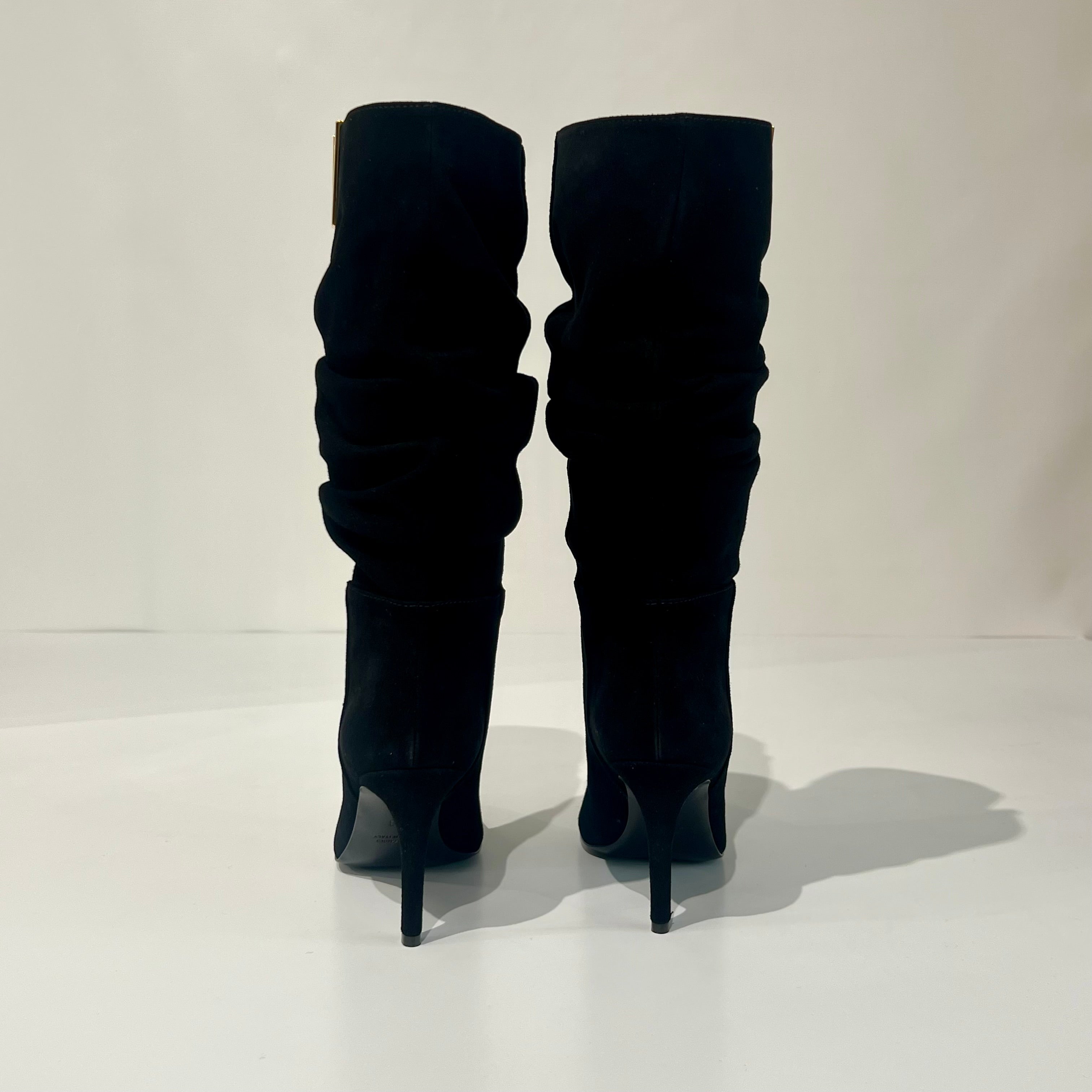 W5-4241 Stivale Tacco 8 Camoscio V Oro Nero