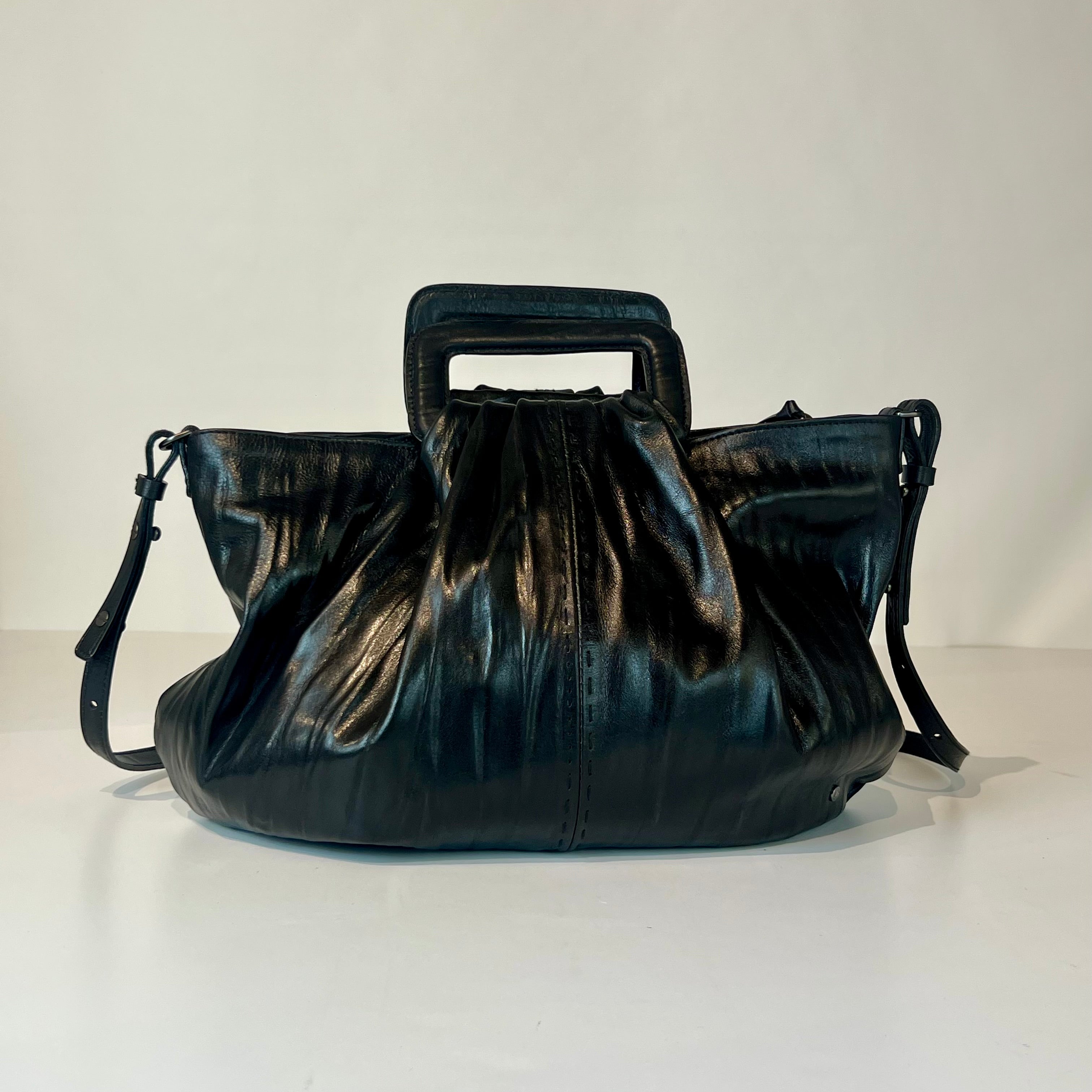 W5-9602 Handbag Pelle Crinkle Nera 047