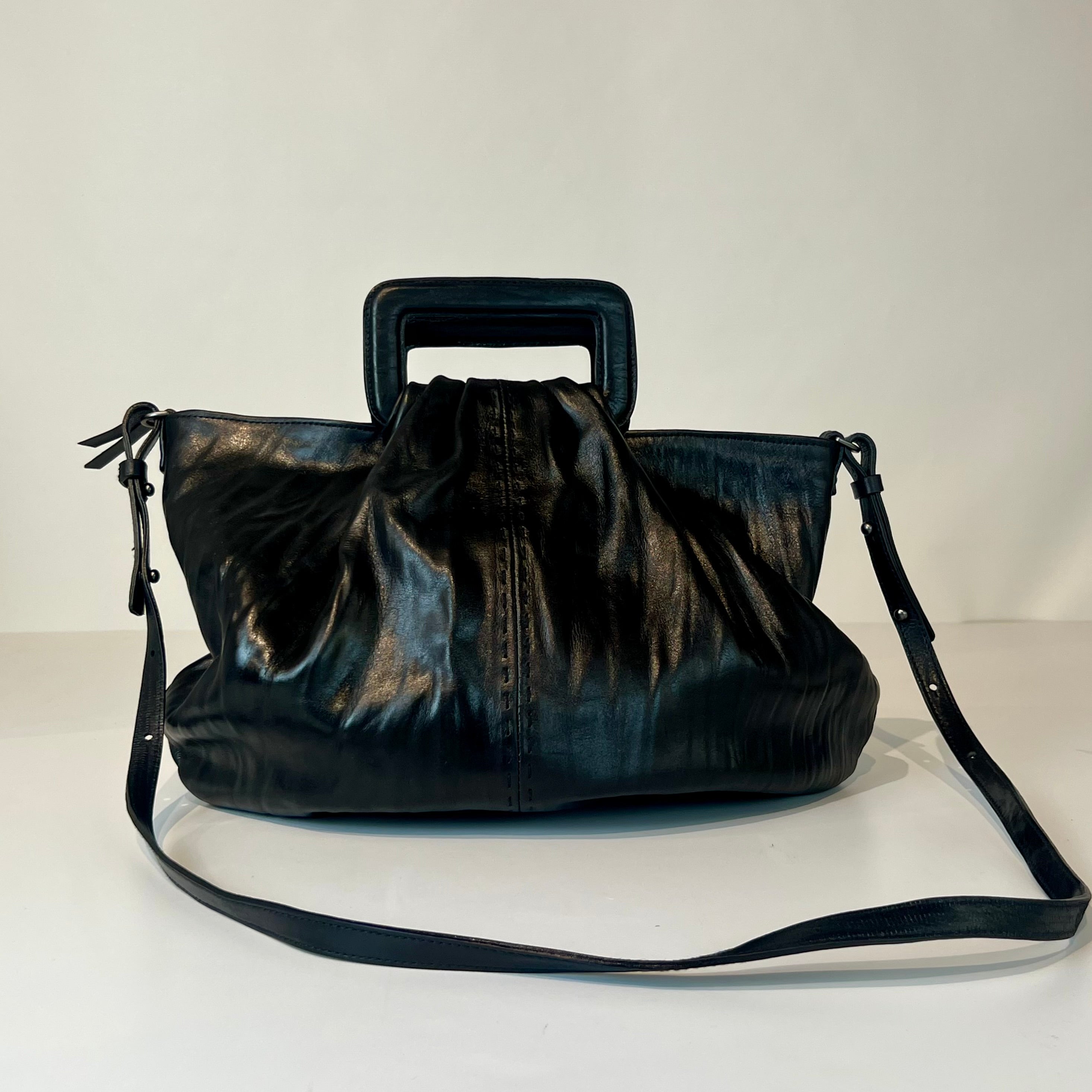 W5-9602 Handbag Pelle Crinkle Nera 047