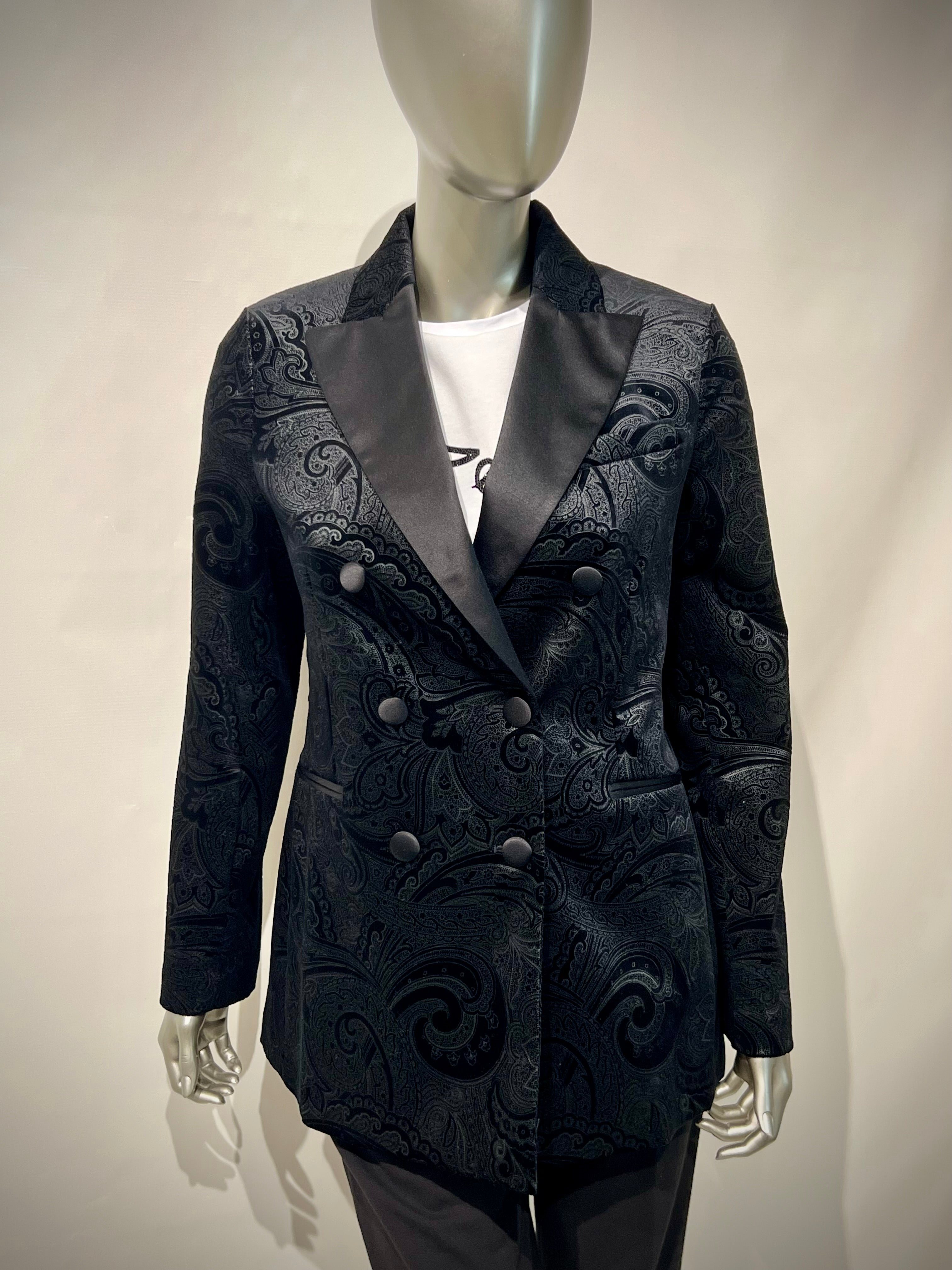 WD5-FD3654 Giacca Doppiopetto Velluto Damascato Nero Woman