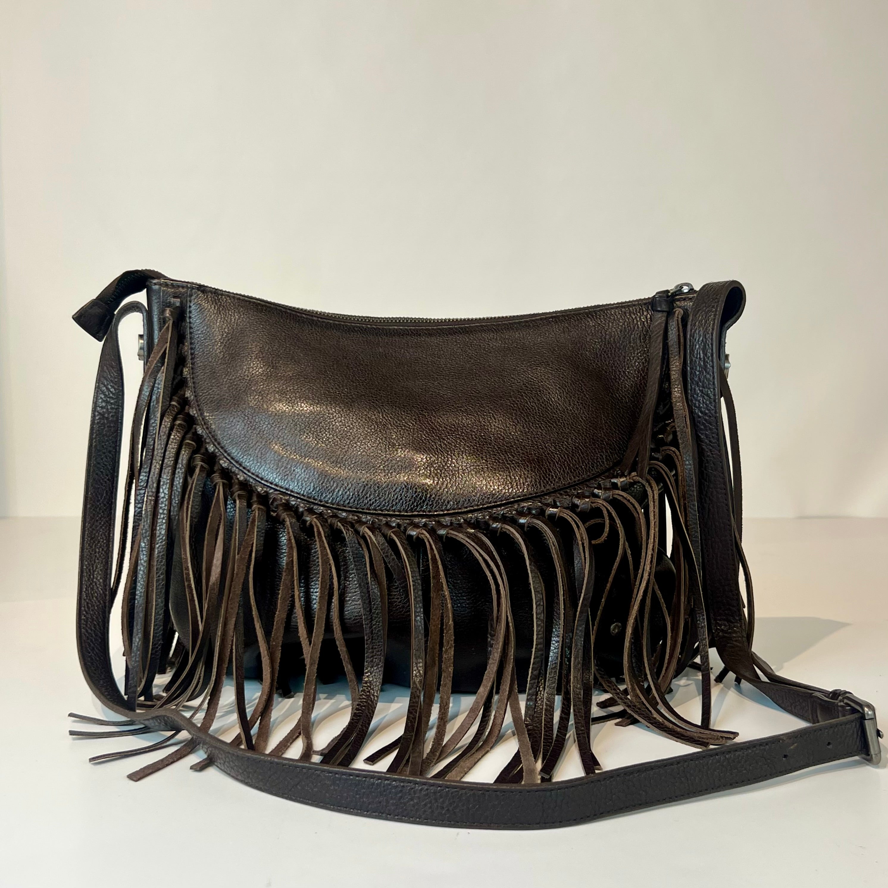 W5-9403 Borsa Tracolla Pelle Borchie Frange Coffe 760