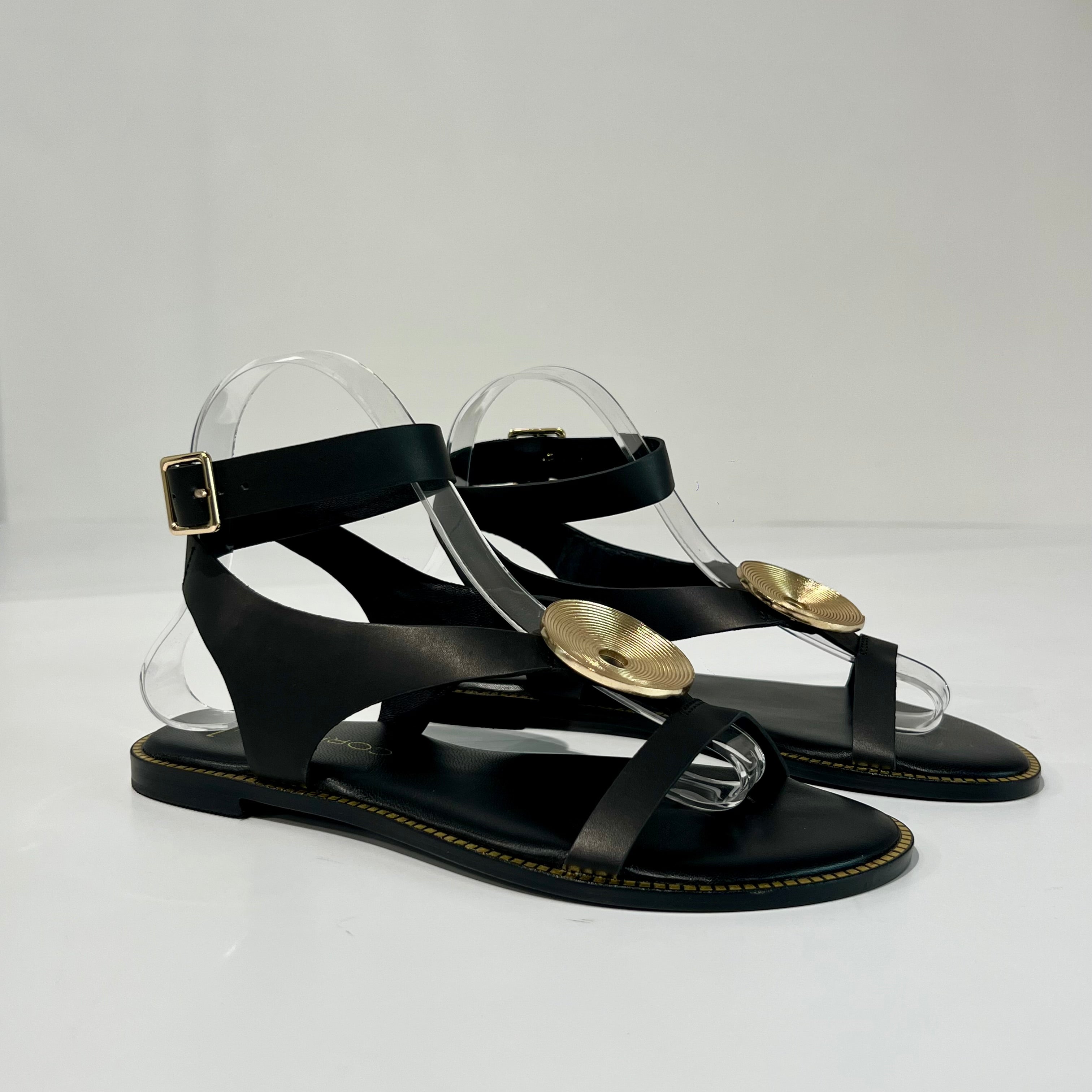 S6-8551 Sandalo con Cinturino a Caviglia Dettaglio Gold Black
