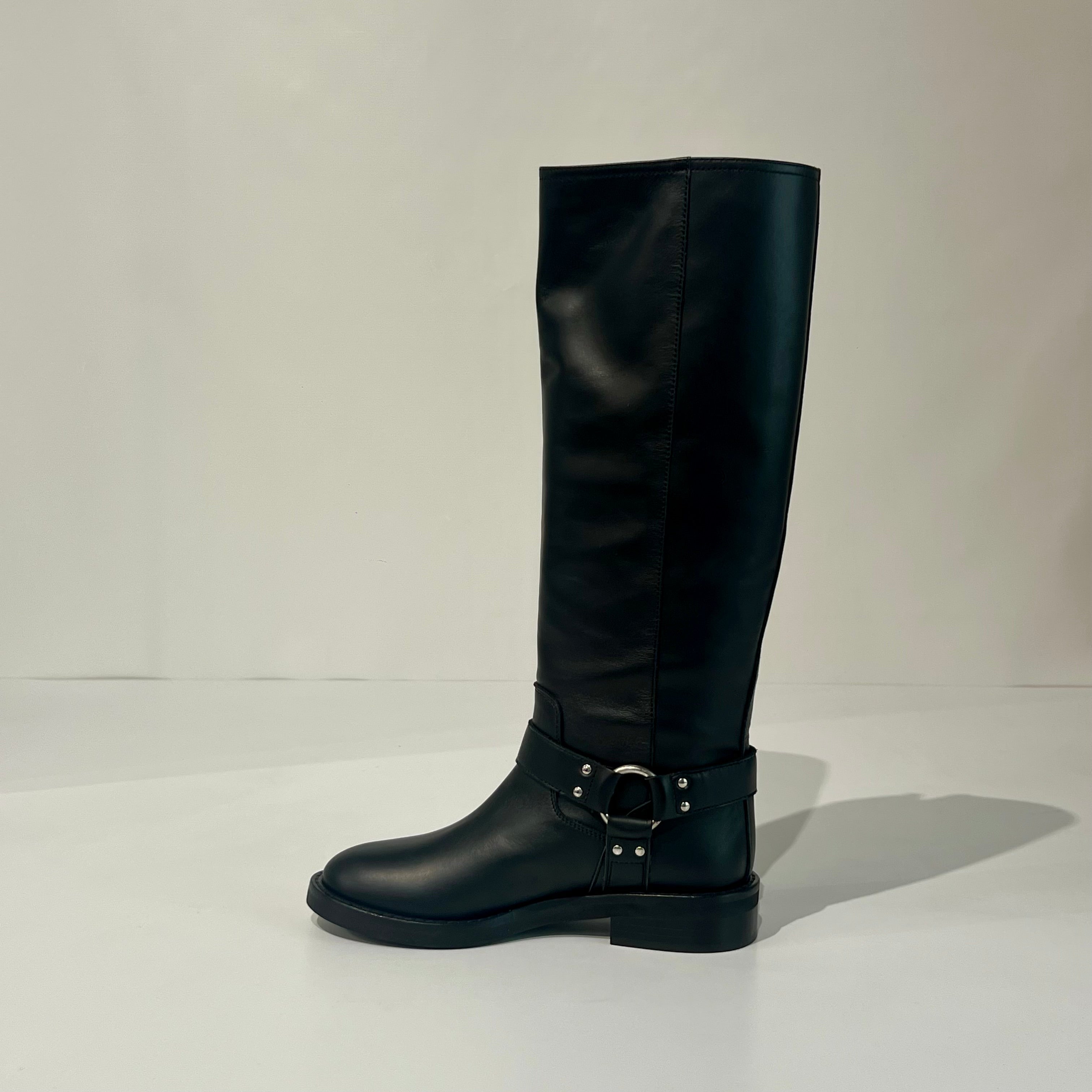 W5-4219 Stivale Biker V Nikel e Cinturino Nero