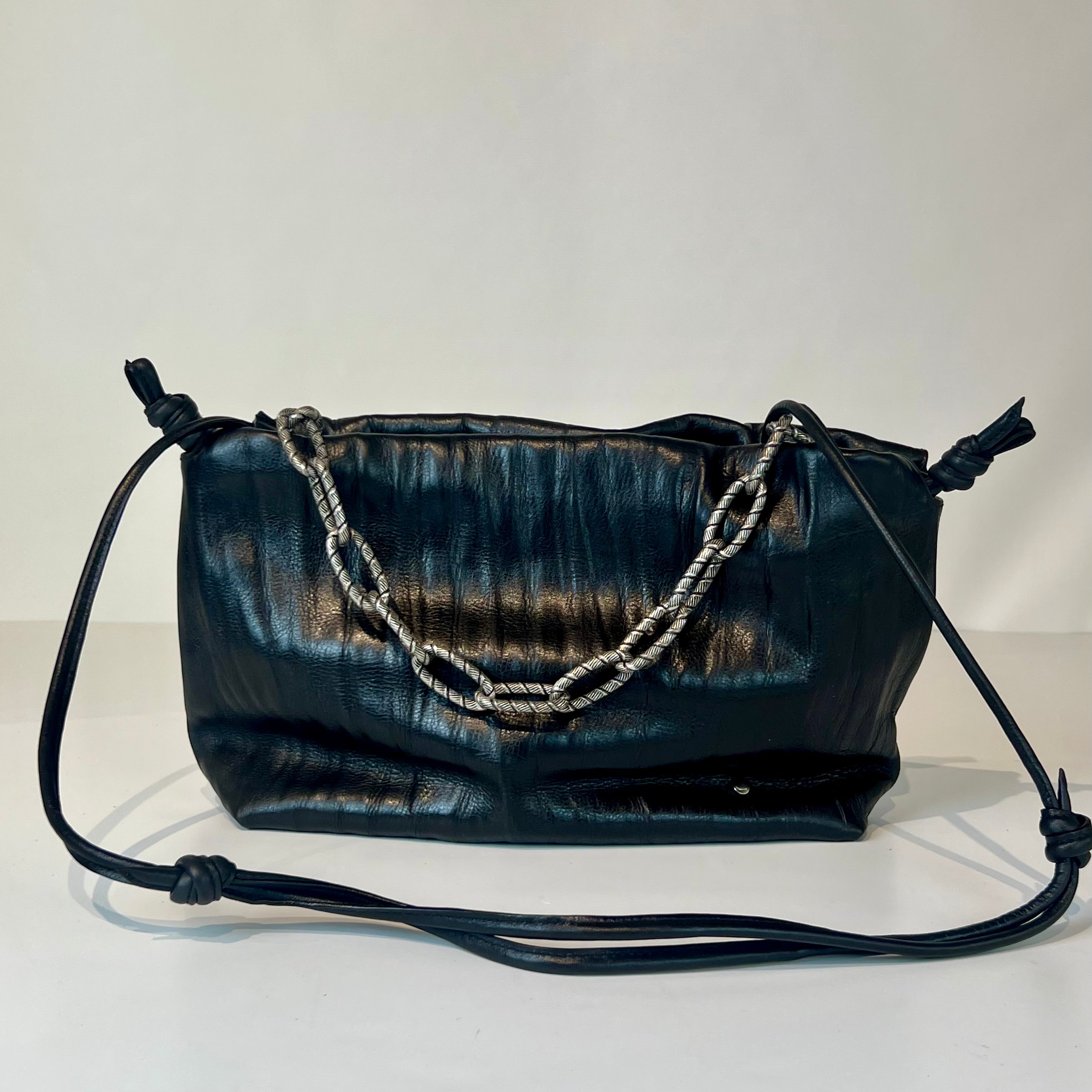 W5-9701 Borsa Tracolla Catena Pelle Crinkle Black 047