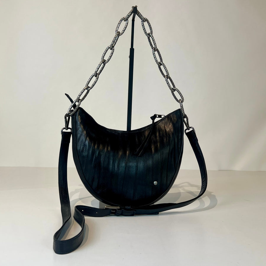 W5-9702 Borsa Tracolla Catena Pelle Crinkle Black 047